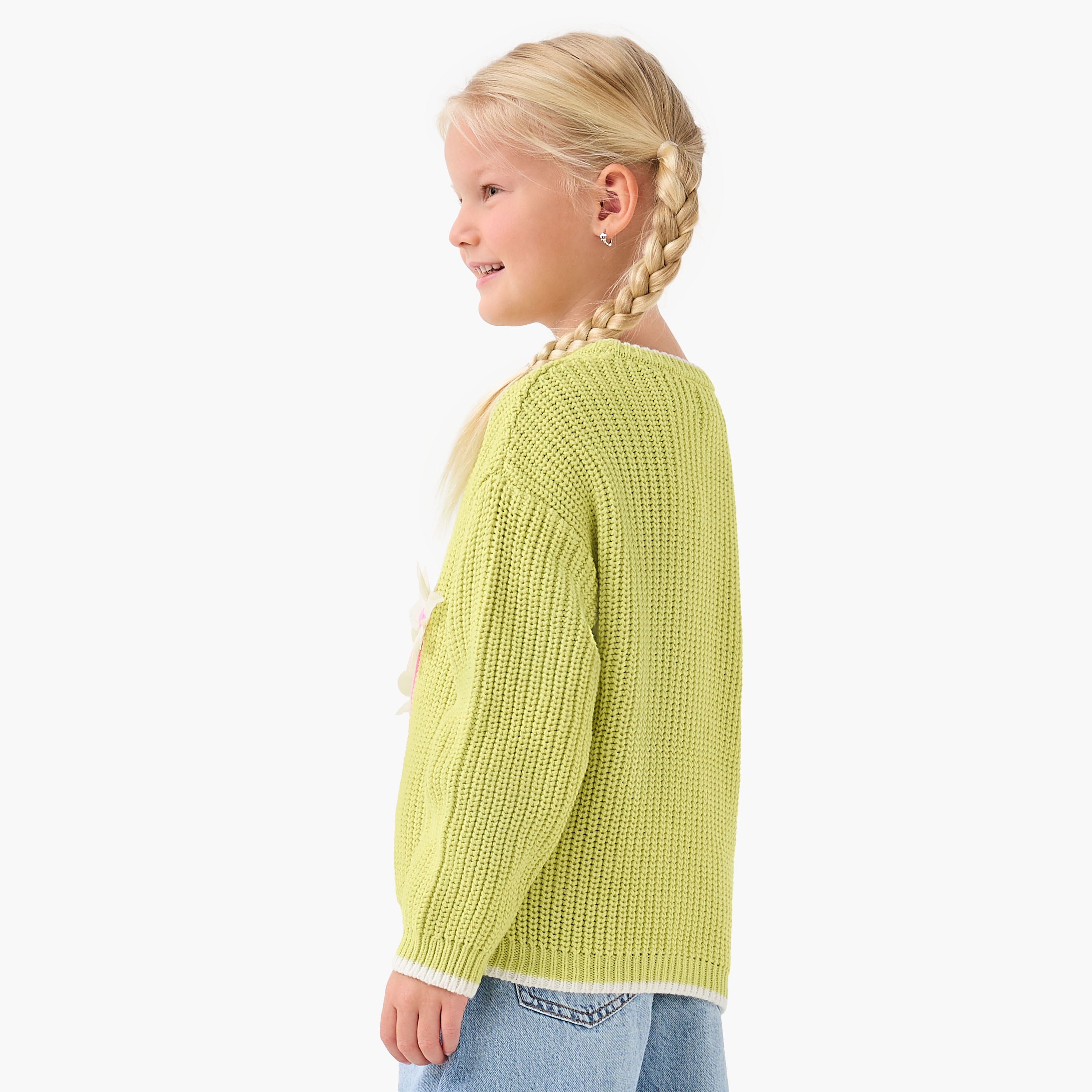 بلوفر بياقة ضيقة وأكمام طويلة وزخارف زهرية للبنات من جونيورز-girls-clothing-winterwear-jumpersandcardigans-image-3