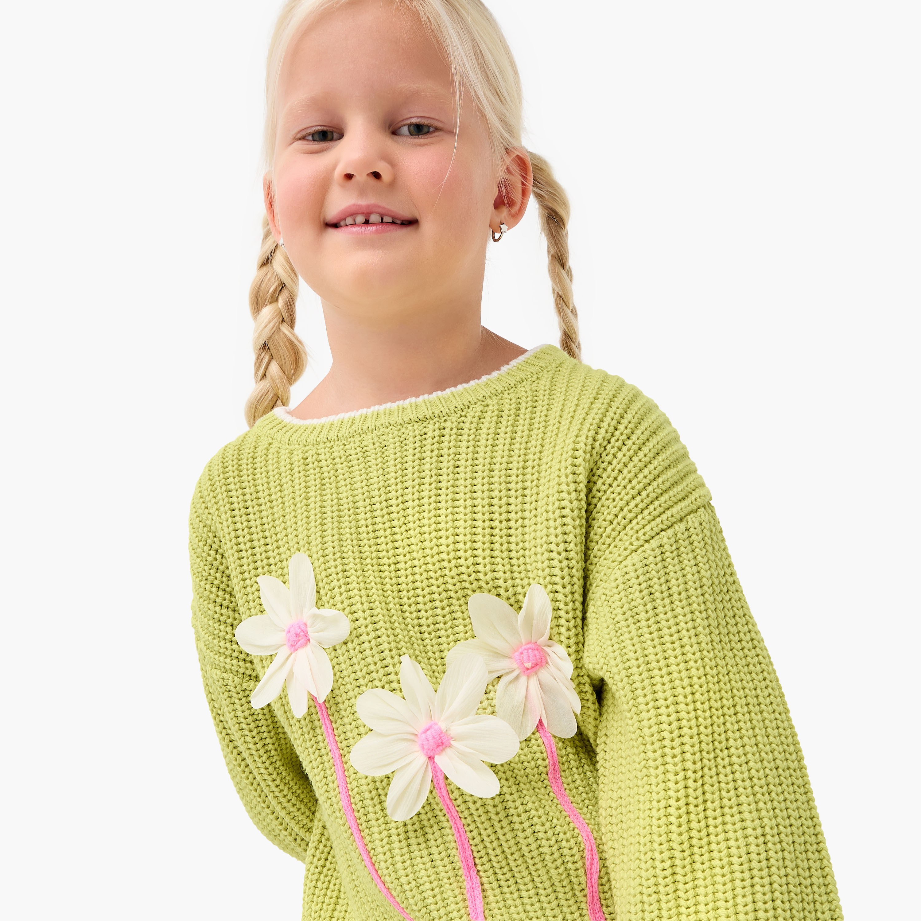 بلوفر بياقة ضيقة وأكمام طويلة وزخارف زهرية للبنات من جونيورز-girls-clothing-winterwear-jumpersandcardigans-image-4