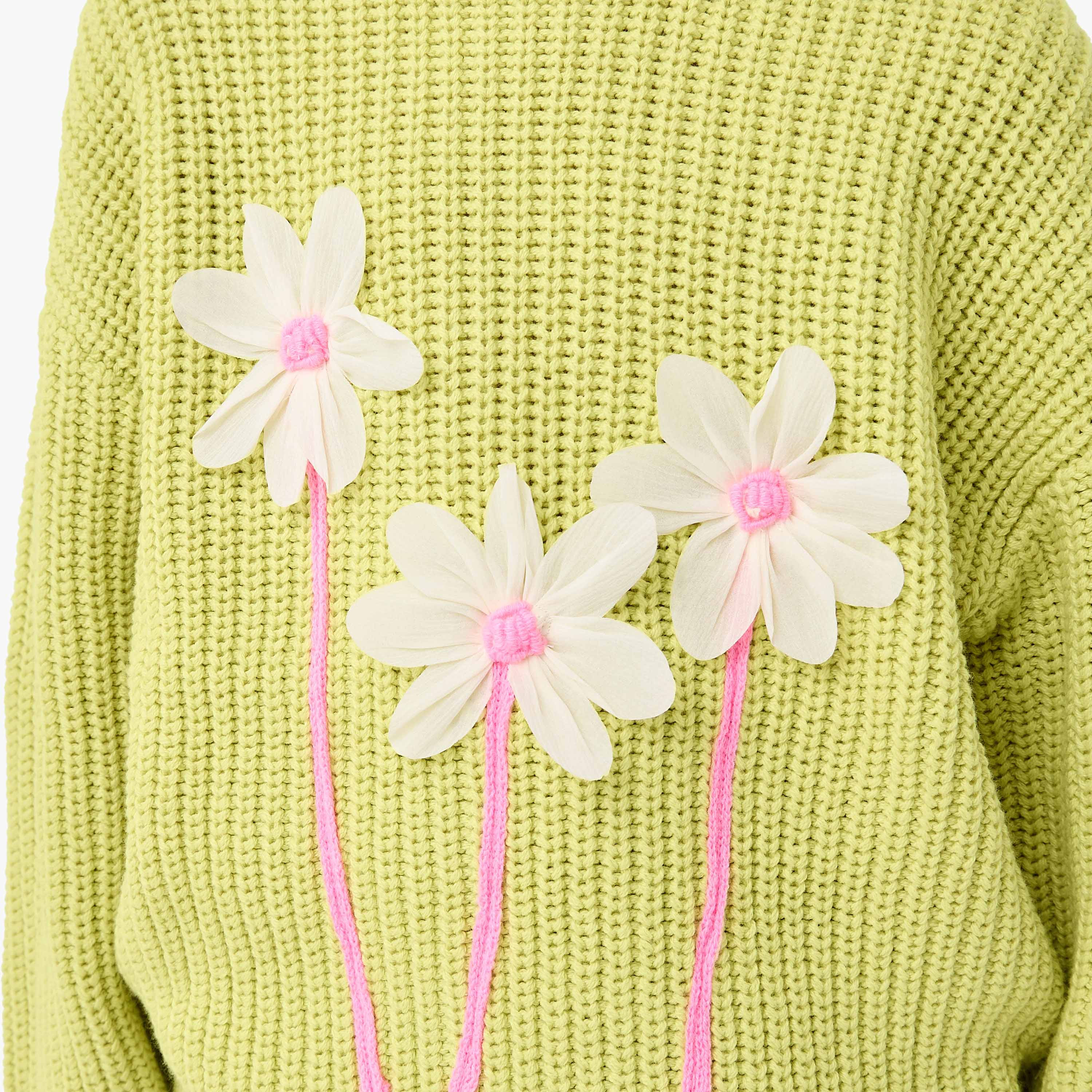بلوفر بياقة ضيقة وأكمام طويلة وزخارف زهرية للبنات من جونيورز-girls-clothing-winterwear-jumpersandcardigans-image-5