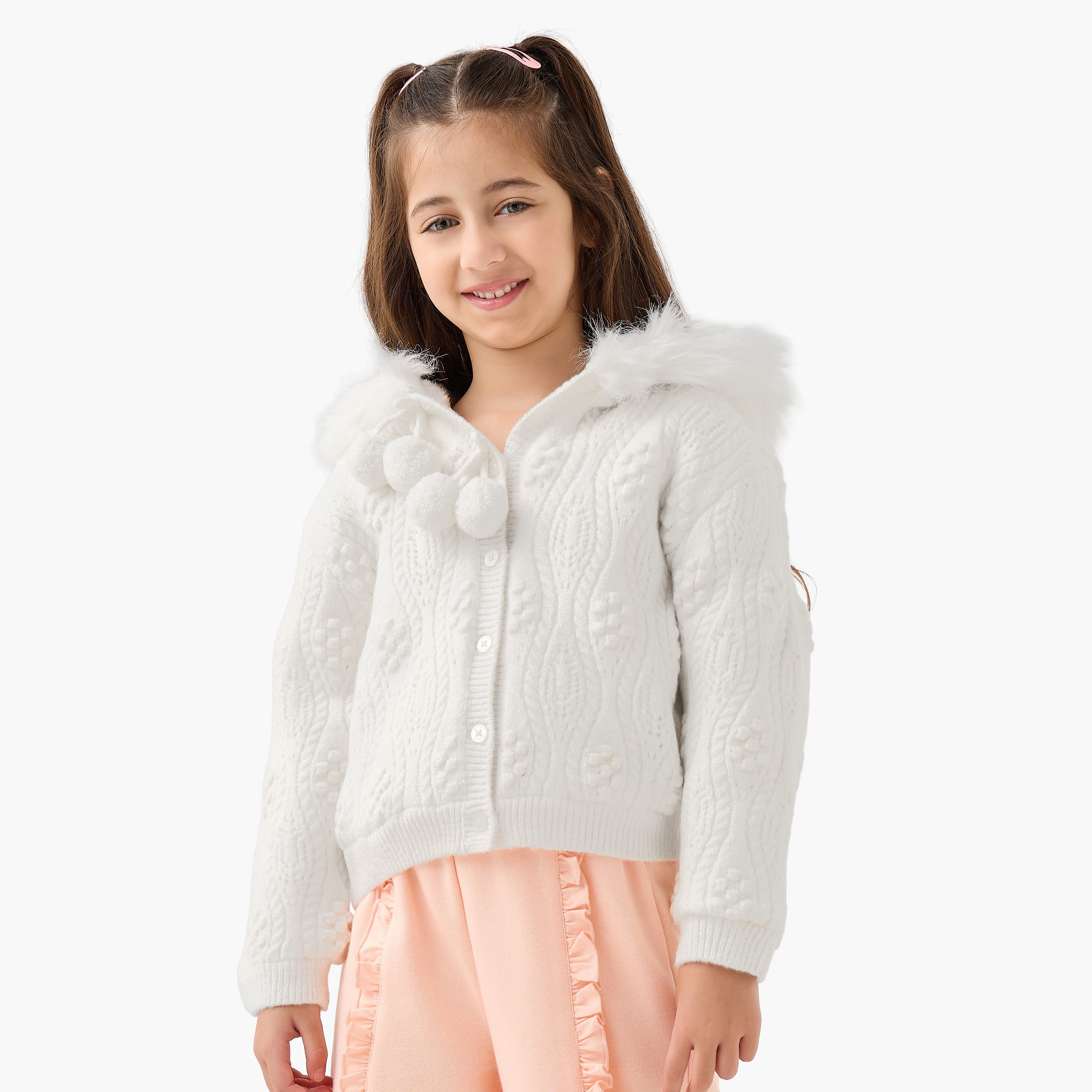 Juniors Textured Hooded Cardigan with Long Sleeves-girls-clothing-winterwear-jumpersandcardigans-image-1