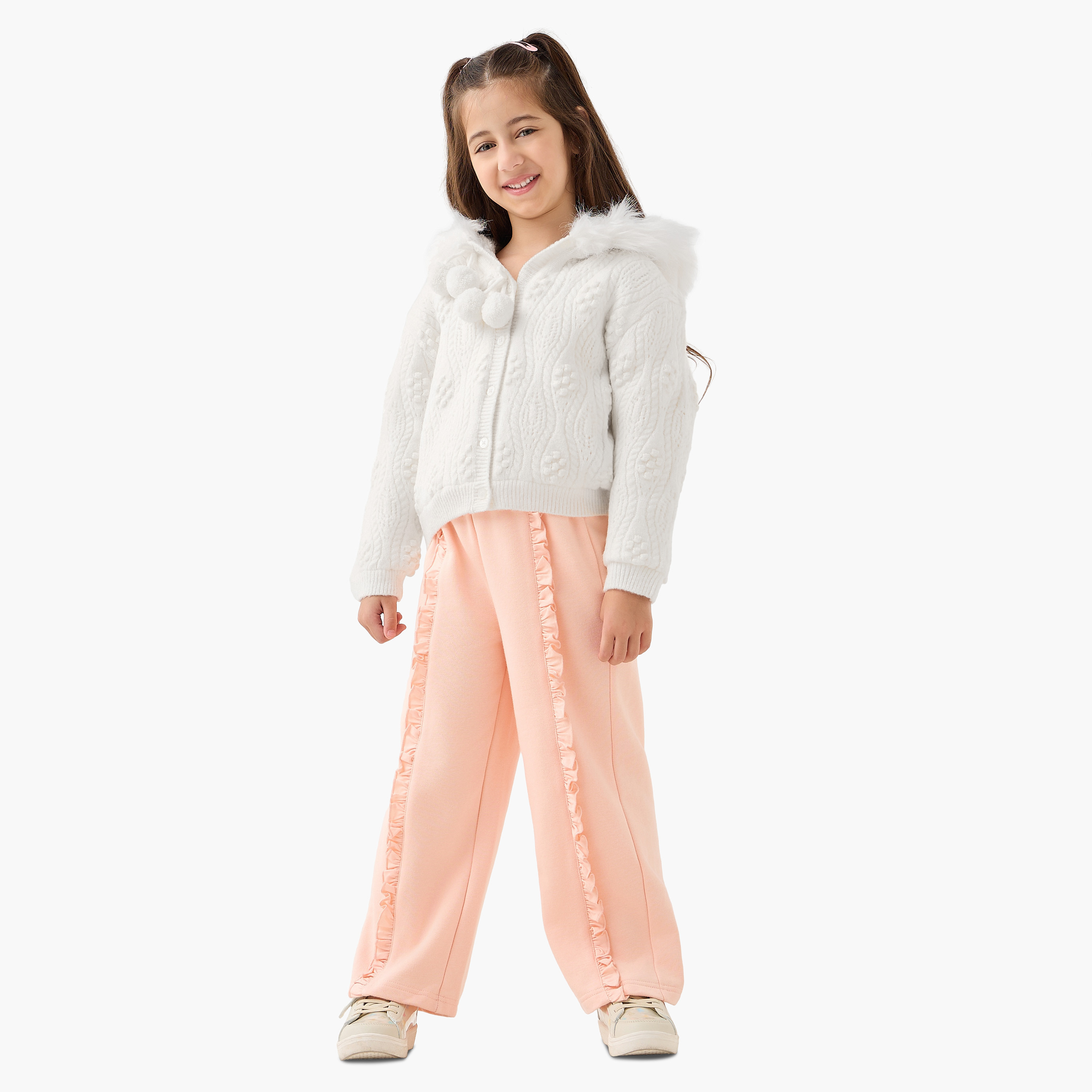 Juniors Textured Hooded Cardigan with Long Sleeves-girls-clothing-winterwear-jumpersandcardigans-image-2
