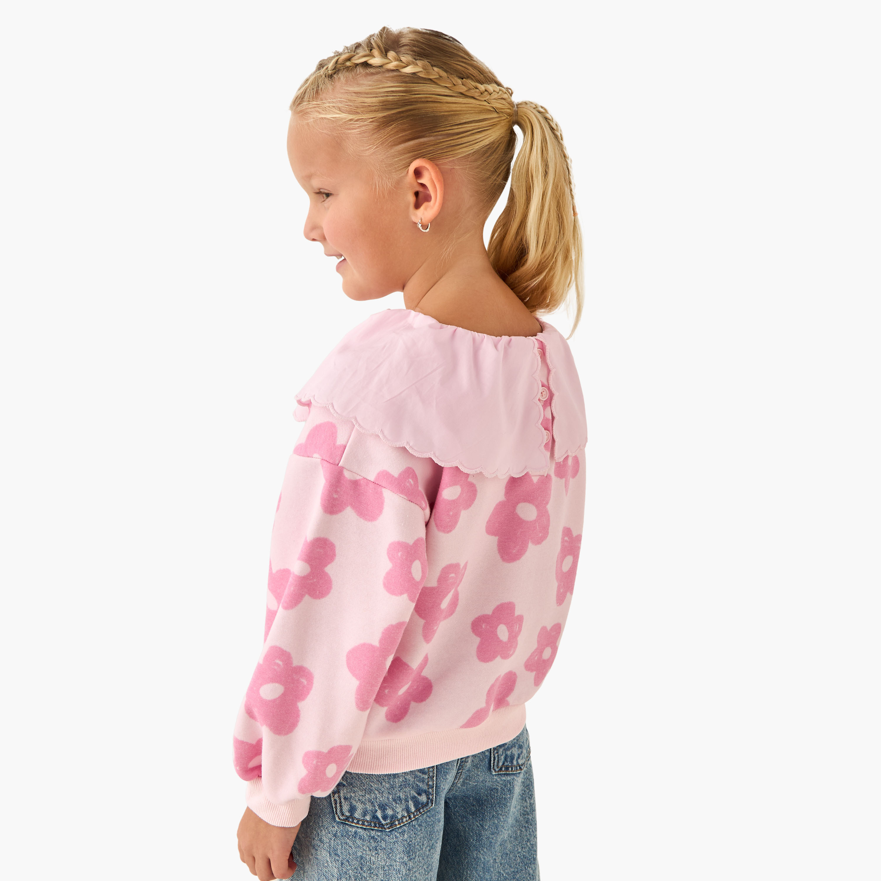 سويت شيرت بناتي بأكمام طويلة وياقة بيتر بان وبطبعات زهرية من جونيورز-baby-girls-clothing-winterwear-sweatshirts-image-3