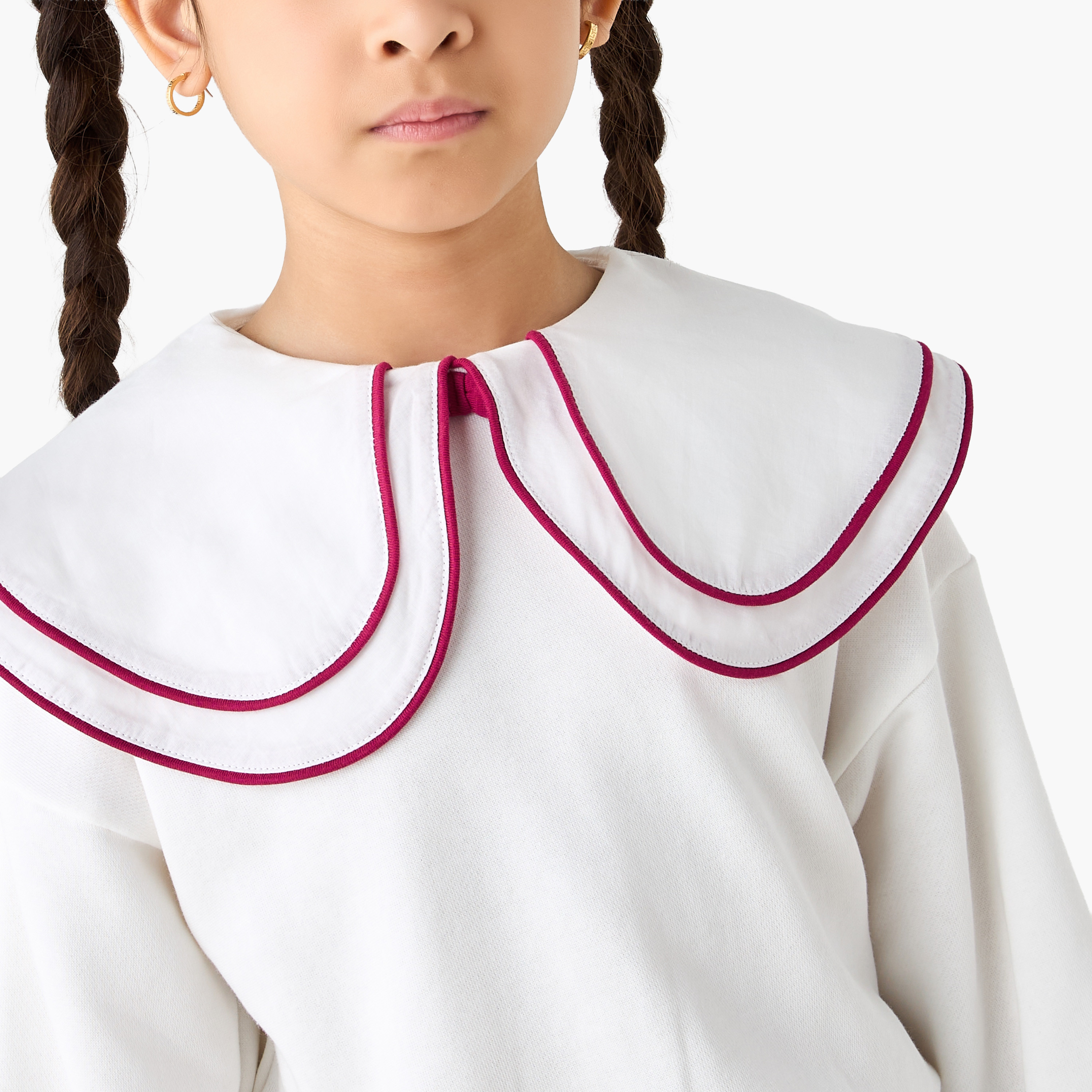 سويت شيرت سادة بأكمام طويلة وياقة بيتر بان من جونيورز-baby-girls-clothing-winterwear-sweatshirts-image-3