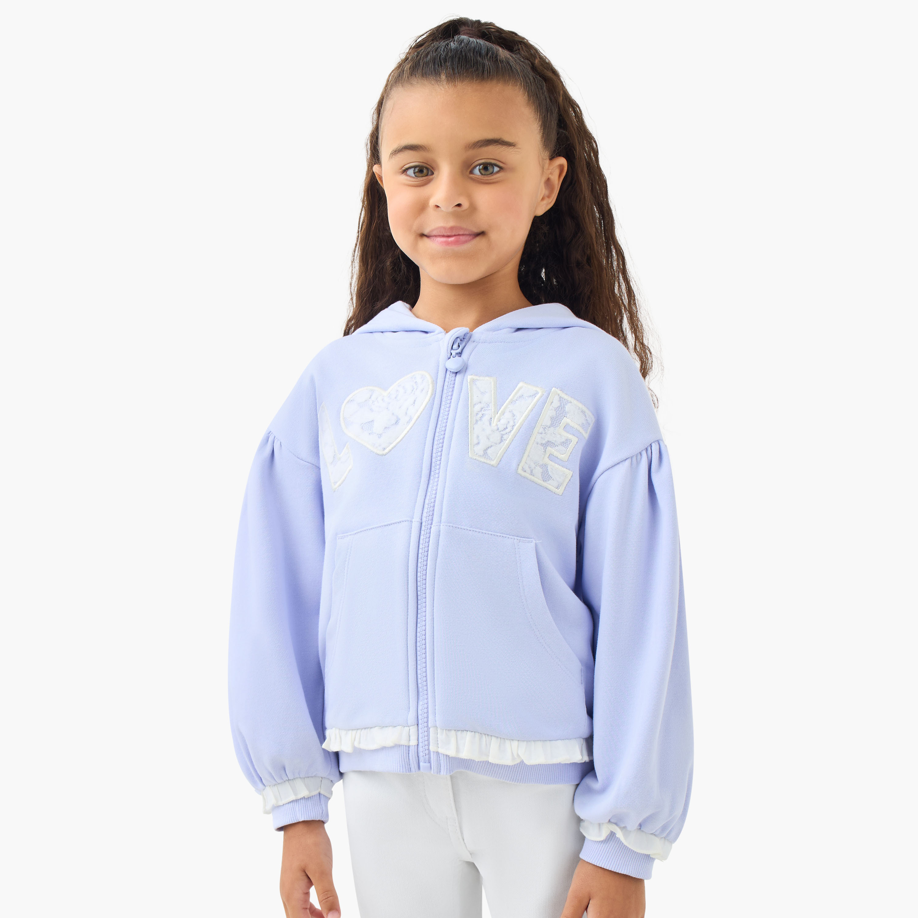 Juniors Girls Hooded Sweatshirt with Lace Inserts - Cotton - Long Sleeves-girls-clothing-sweatshirts-image-1