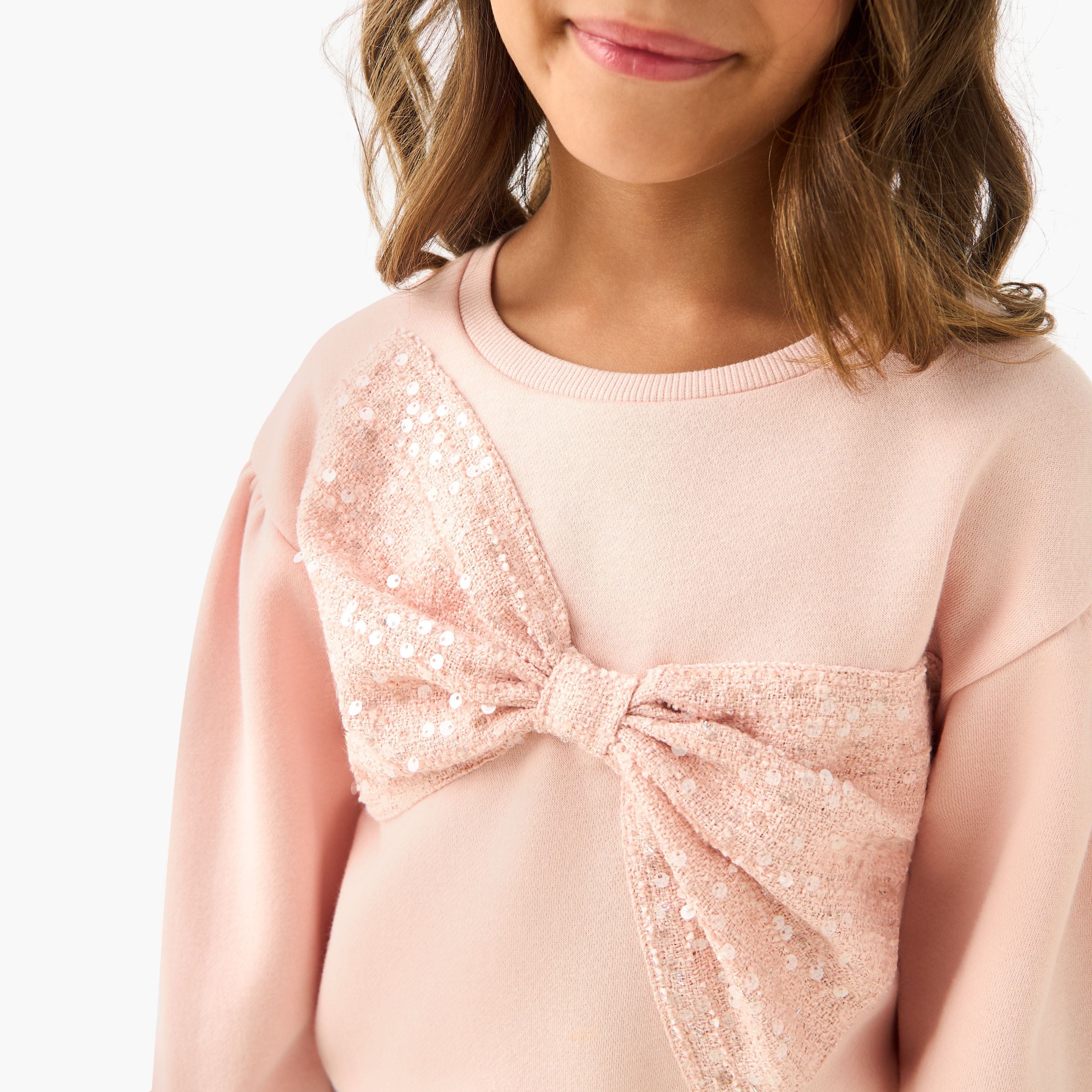 Juniors Bow Accent Sweatshirt with Long Sleeves-baby-girls-clothing-sweatshirts-image-4