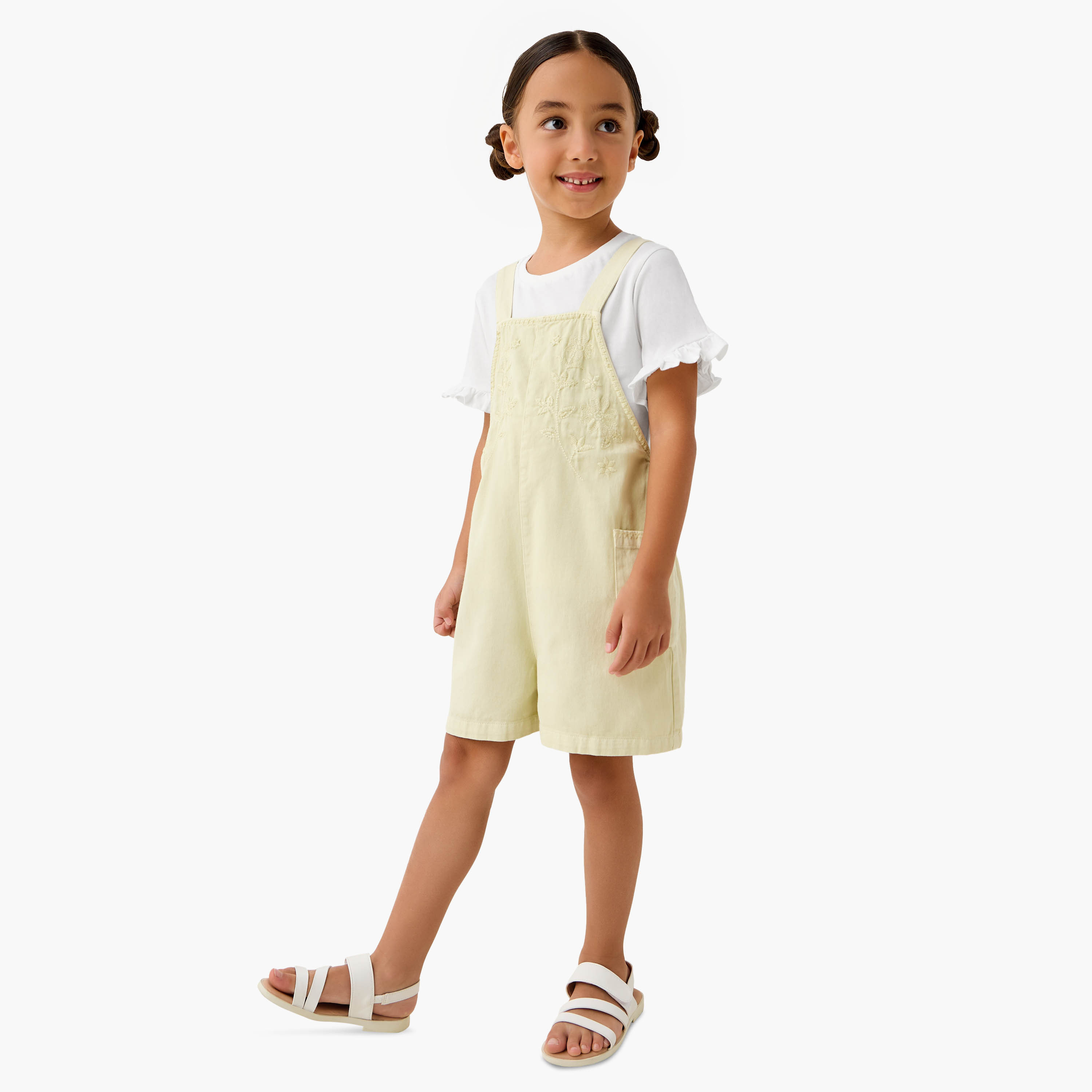 Juniors Solid T-shirt and Embroidered Dungaree Set-girls-clothing-setsandcoords-image-2