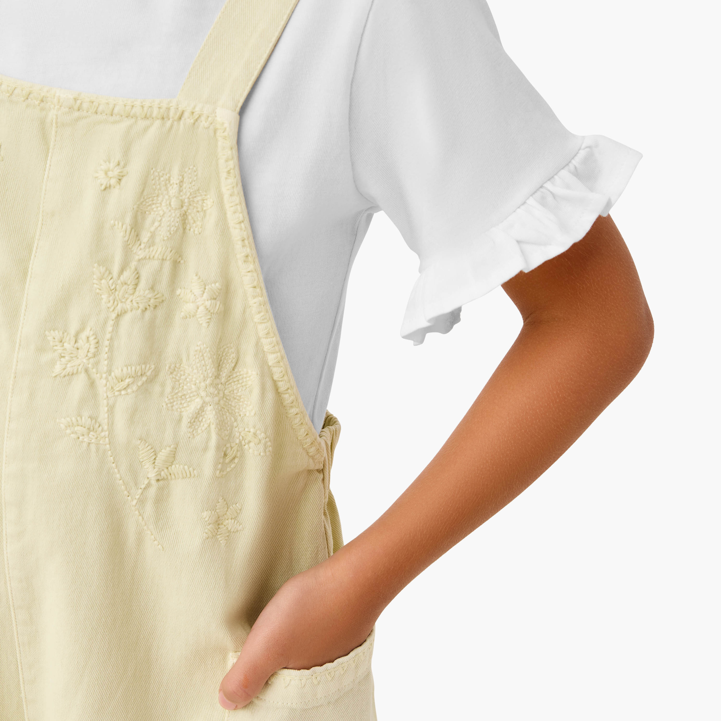 Juniors Solid T-shirt and Embroidered Dungaree Set-girls-clothing-setsandcoords-image-4