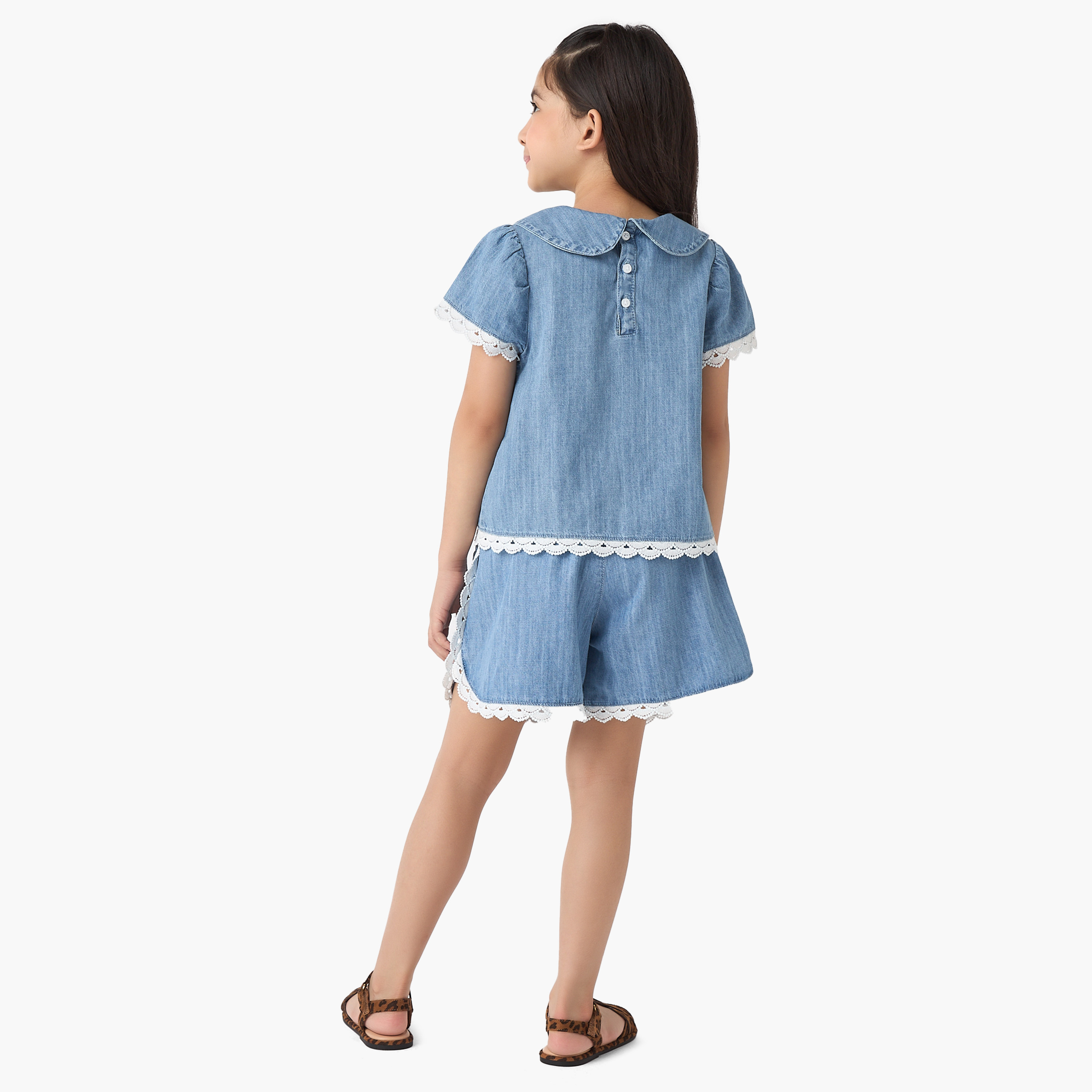 Juniors Lace Trim Denim Top and Shorts Set-girls-clothing-setsandcoords-image-4