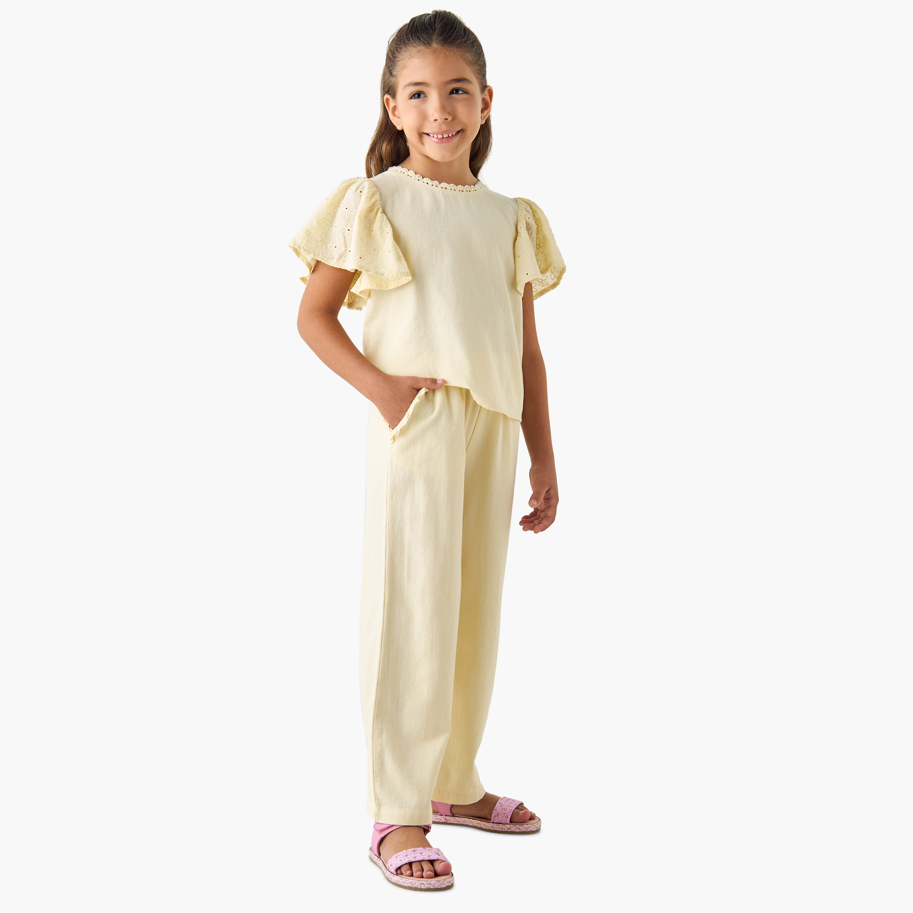 Juniors Schiffli Textured Top and Pant Set-girls-clothing-setsandcoords-image-1