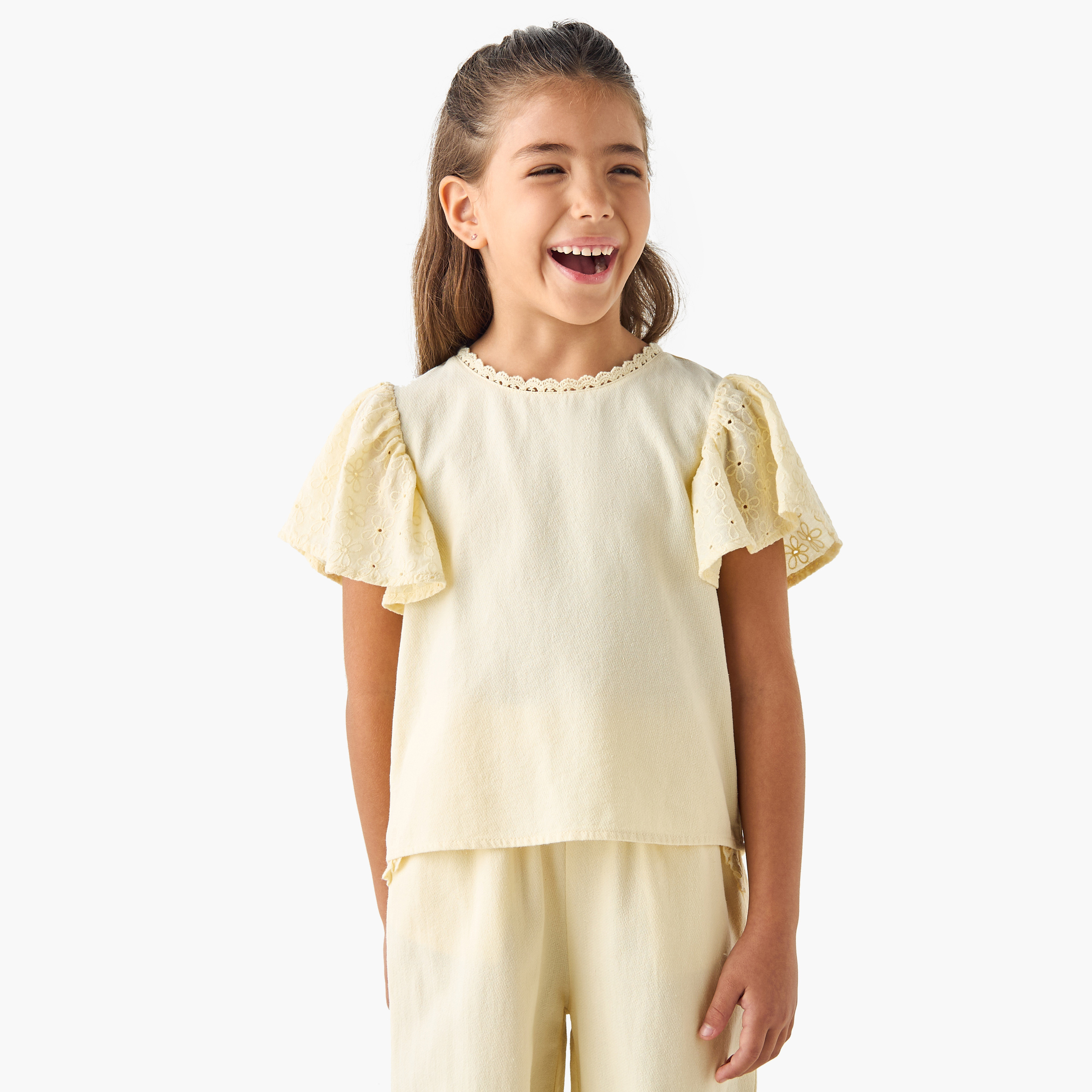 Juniors Schiffli Textured Top and Pant Set-girls-clothing-setsandcoords-image-2