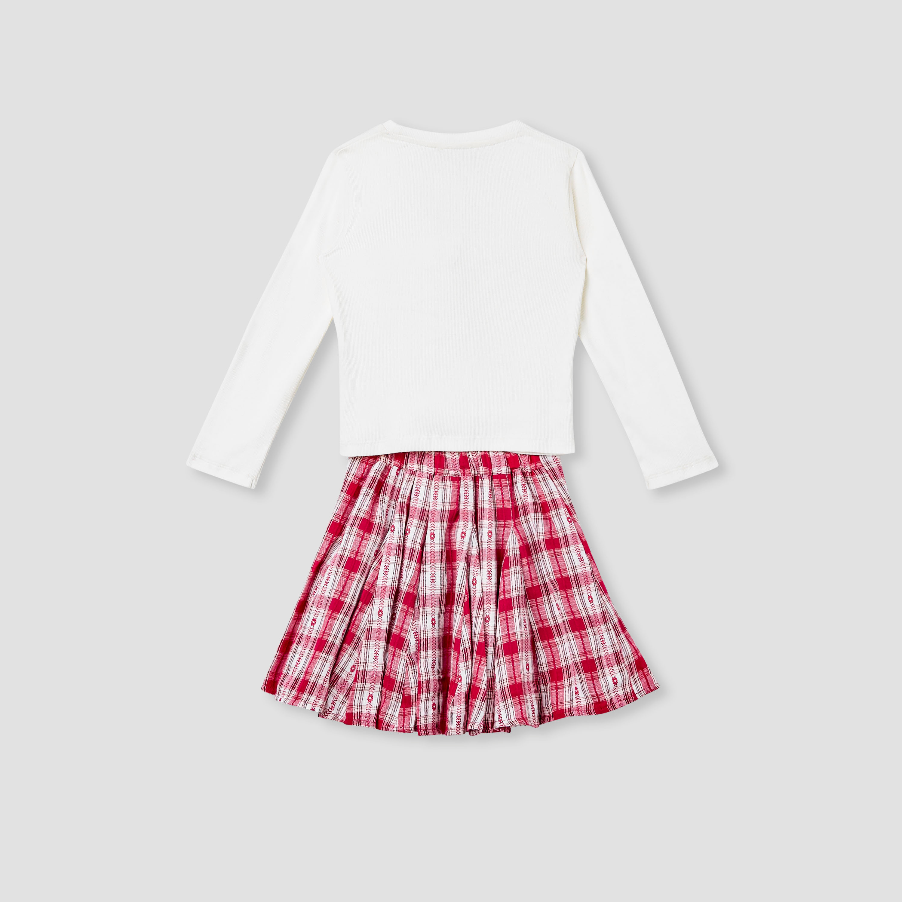 Juniors Bow Accent Top and Checked Skirt Set-baby-girls-clothing-setsandcoords-image-2