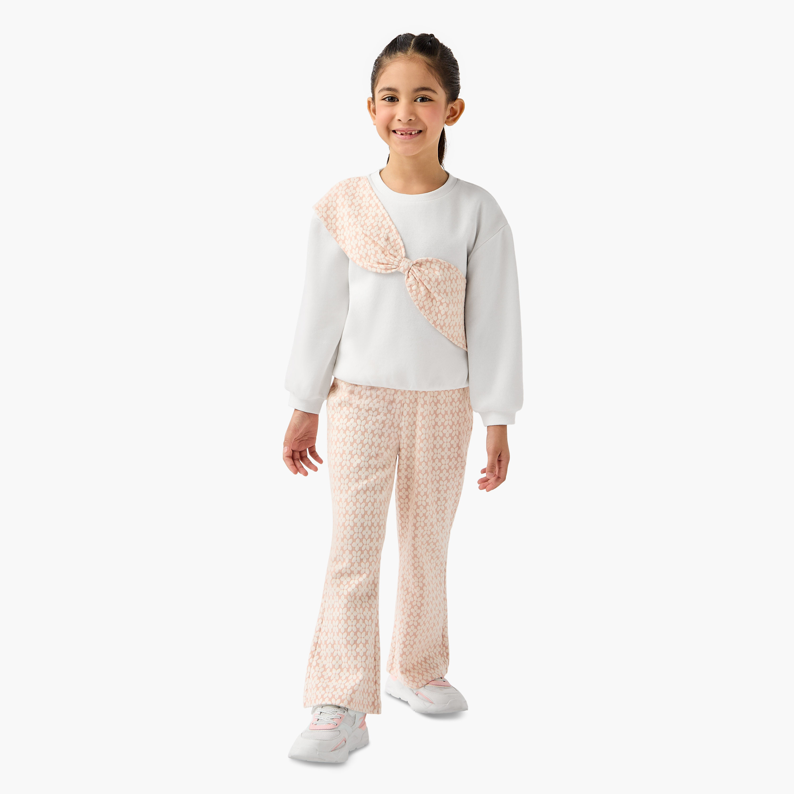 Juniors Printed Bow Detail Top and Pants Set-girls-clothing-setsandcoords-image-1