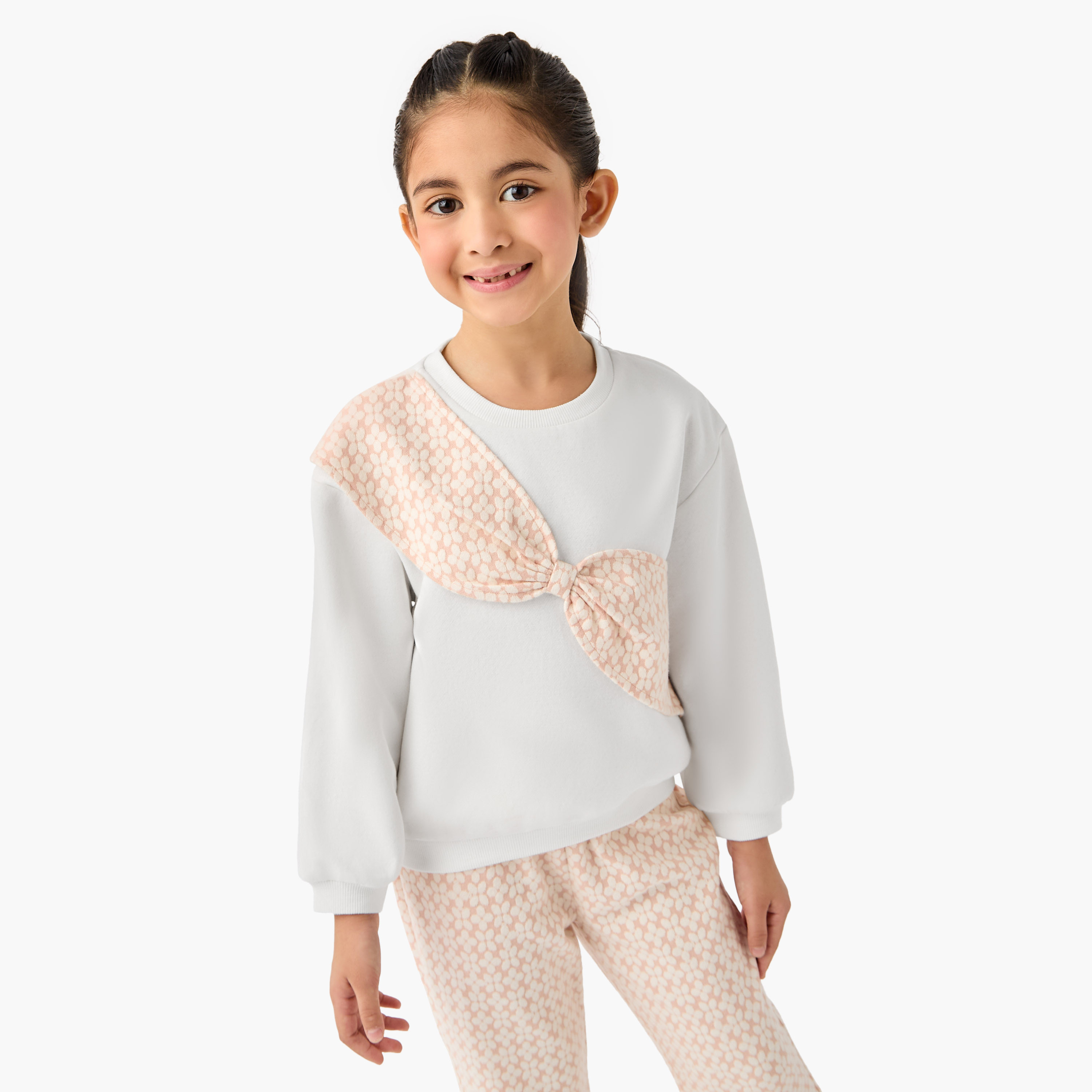 Juniors Printed Bow Detail Top and Pants Set-girls-clothing-setsandcoords-image-2