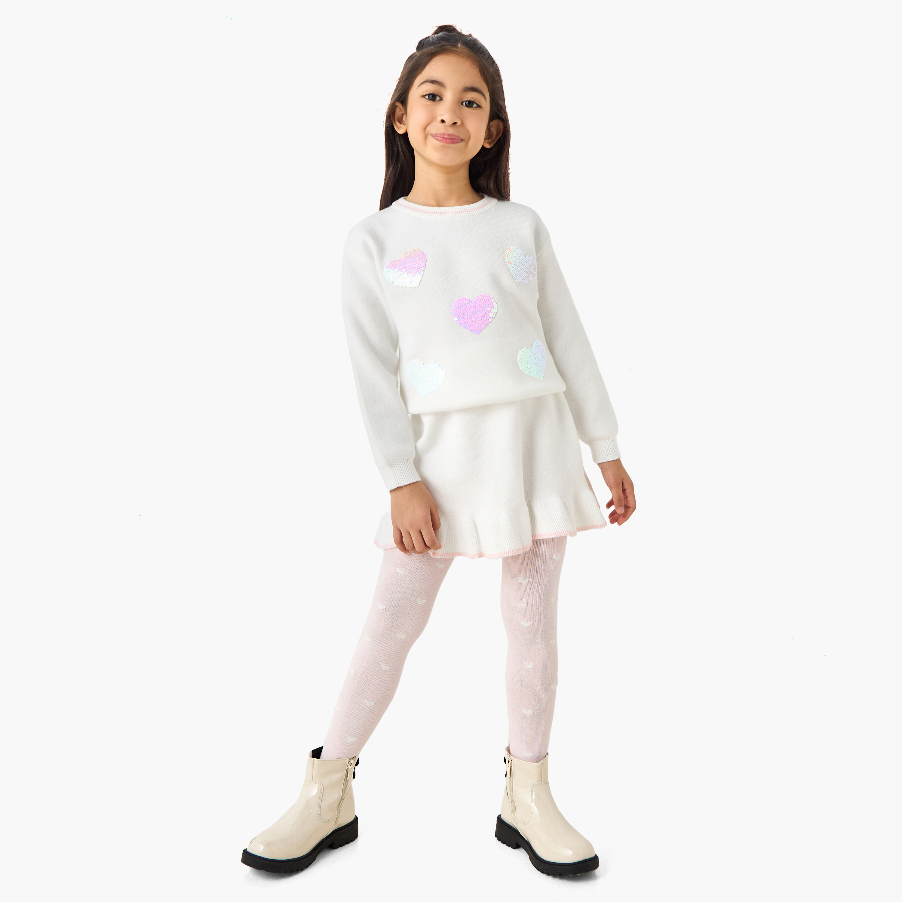 Juniors Girls Pullover and Skirt Set with Sequin Embellished - Polyester - Long Sleeves - Crew Neck-girls-clothing-winterwear-setsandcoords-image-1