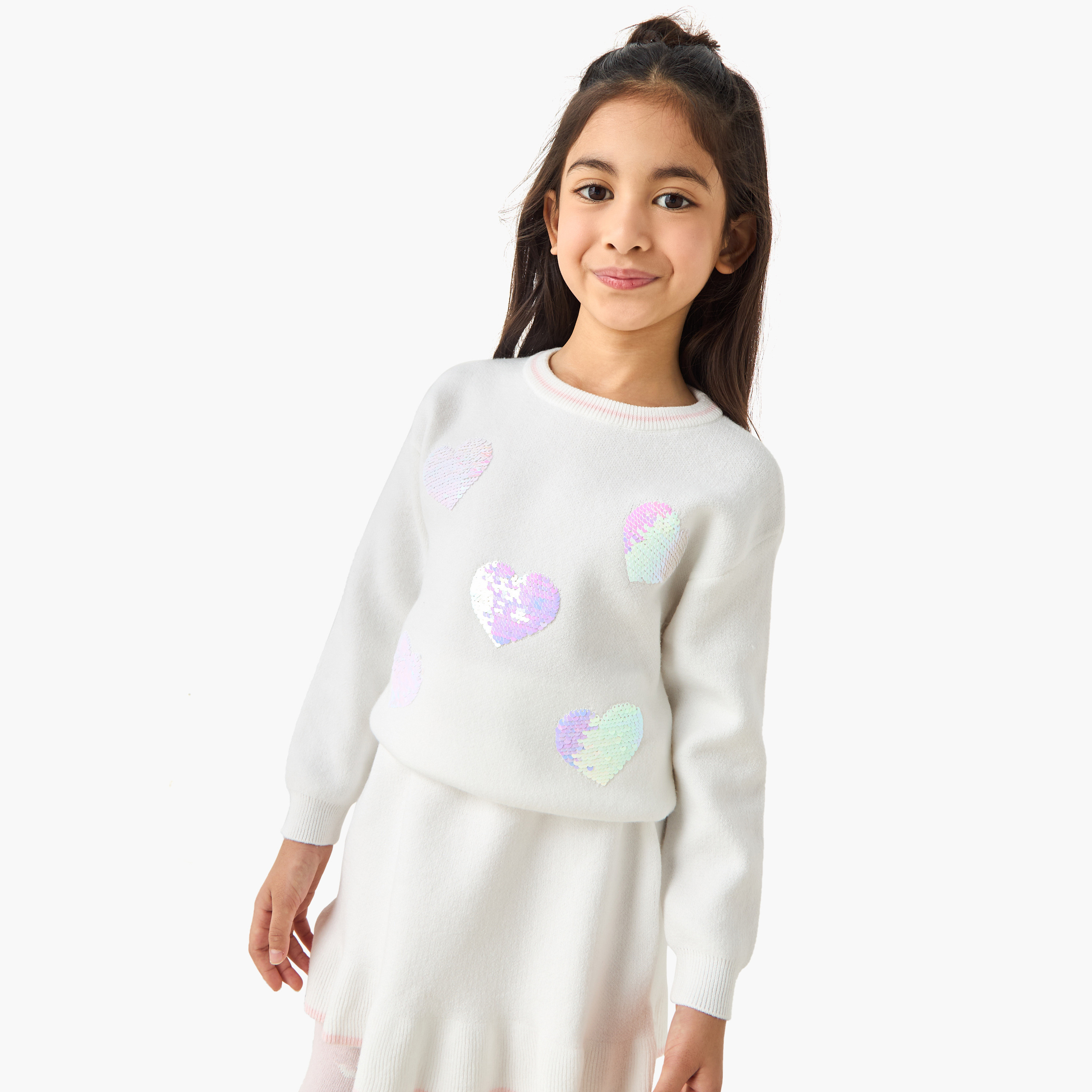 Juniors Girls Pullover and Skirt Set with Sequin Embellished - Polyester - Long Sleeves - Crew Neck-girls-clothing-winterwear-setsandcoords-image-2