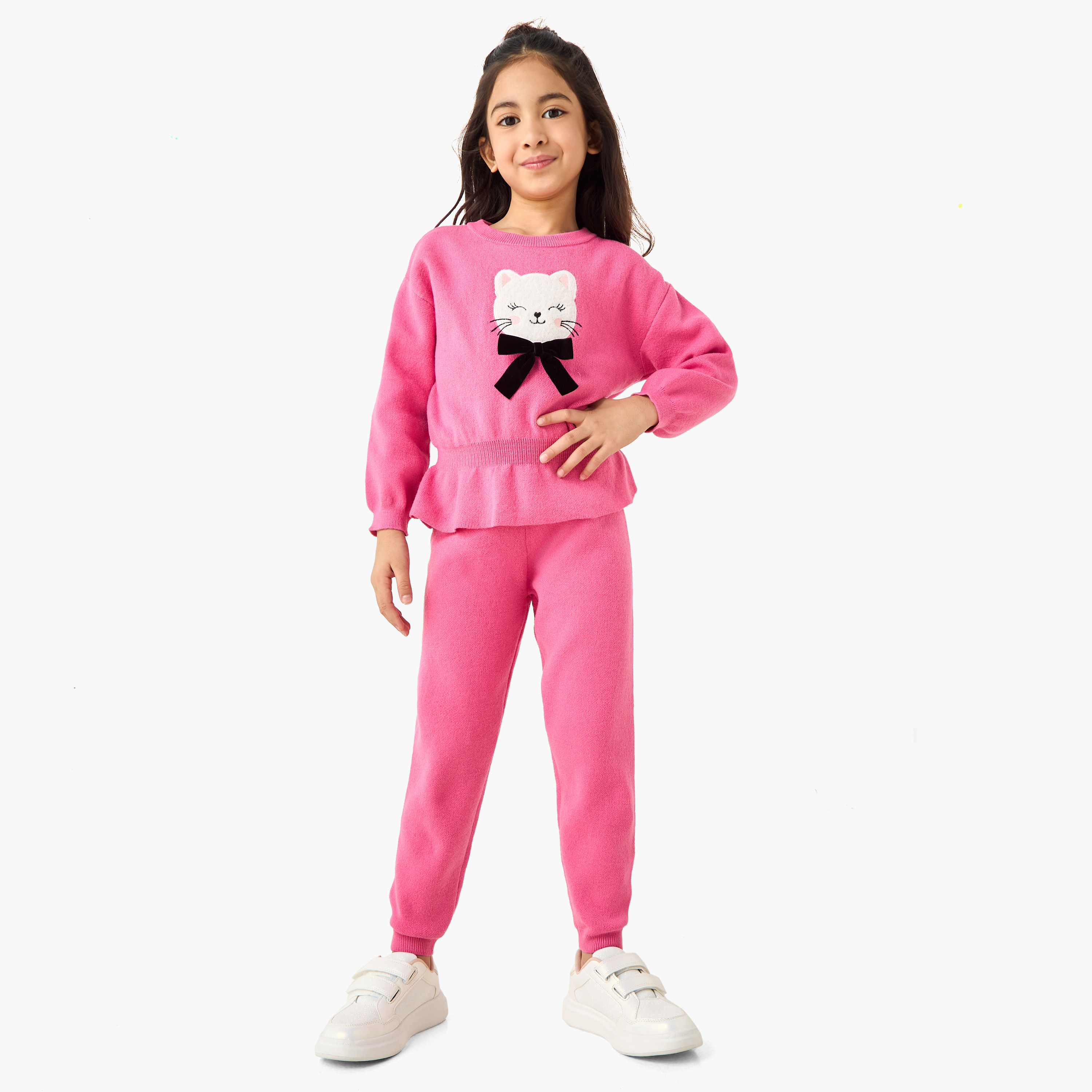 Juniors Girls Pullover and Joggers Set with Applique - Polyester Blend - Long Sleeves - Crew Neck-girls-clothing-winterwear-setsandcoords-image-1
