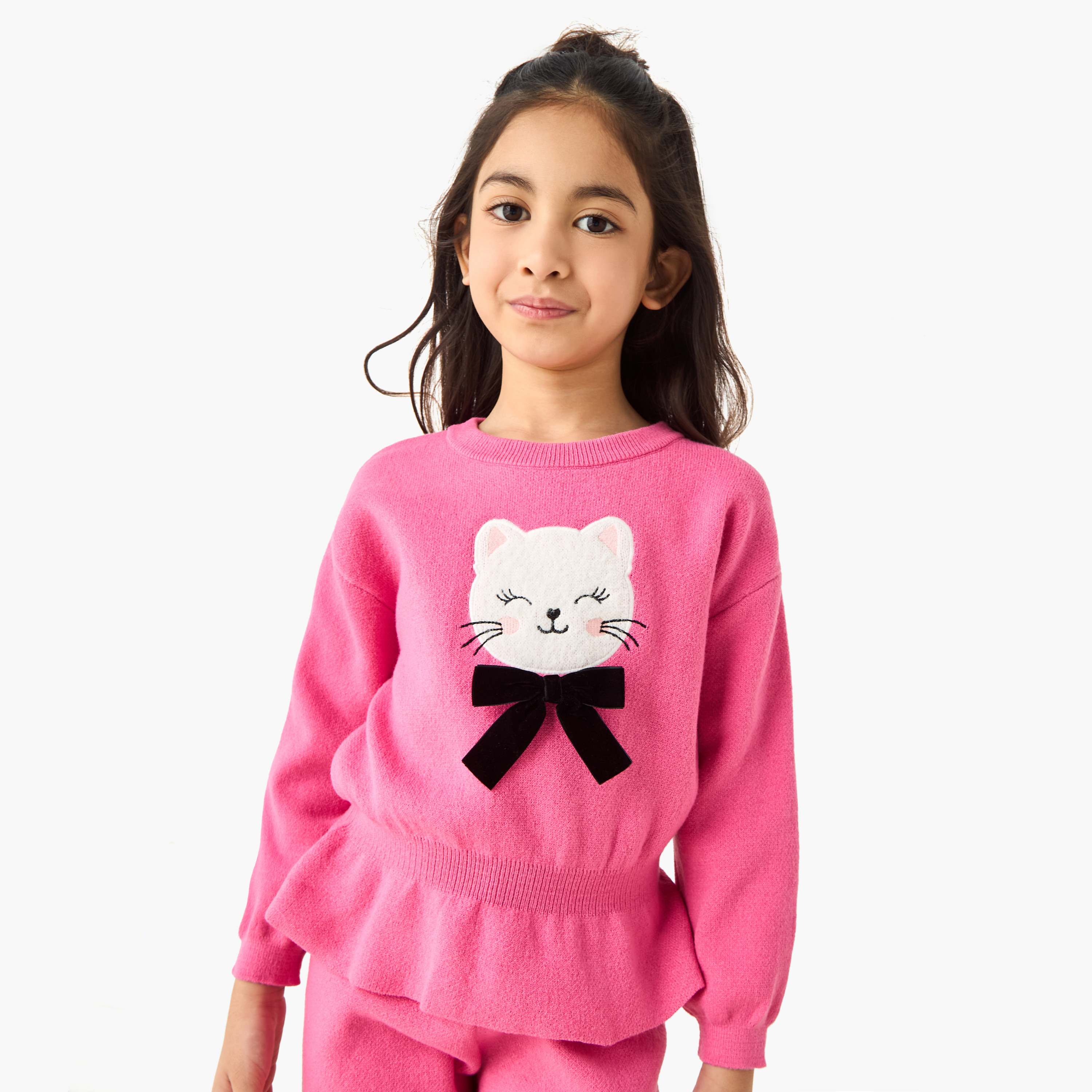 Juniors Girls Pullover and Joggers Set with Applique - Polyester Blend - Long Sleeves - Crew Neck-girls-clothing-winterwear-setsandcoords-image-2