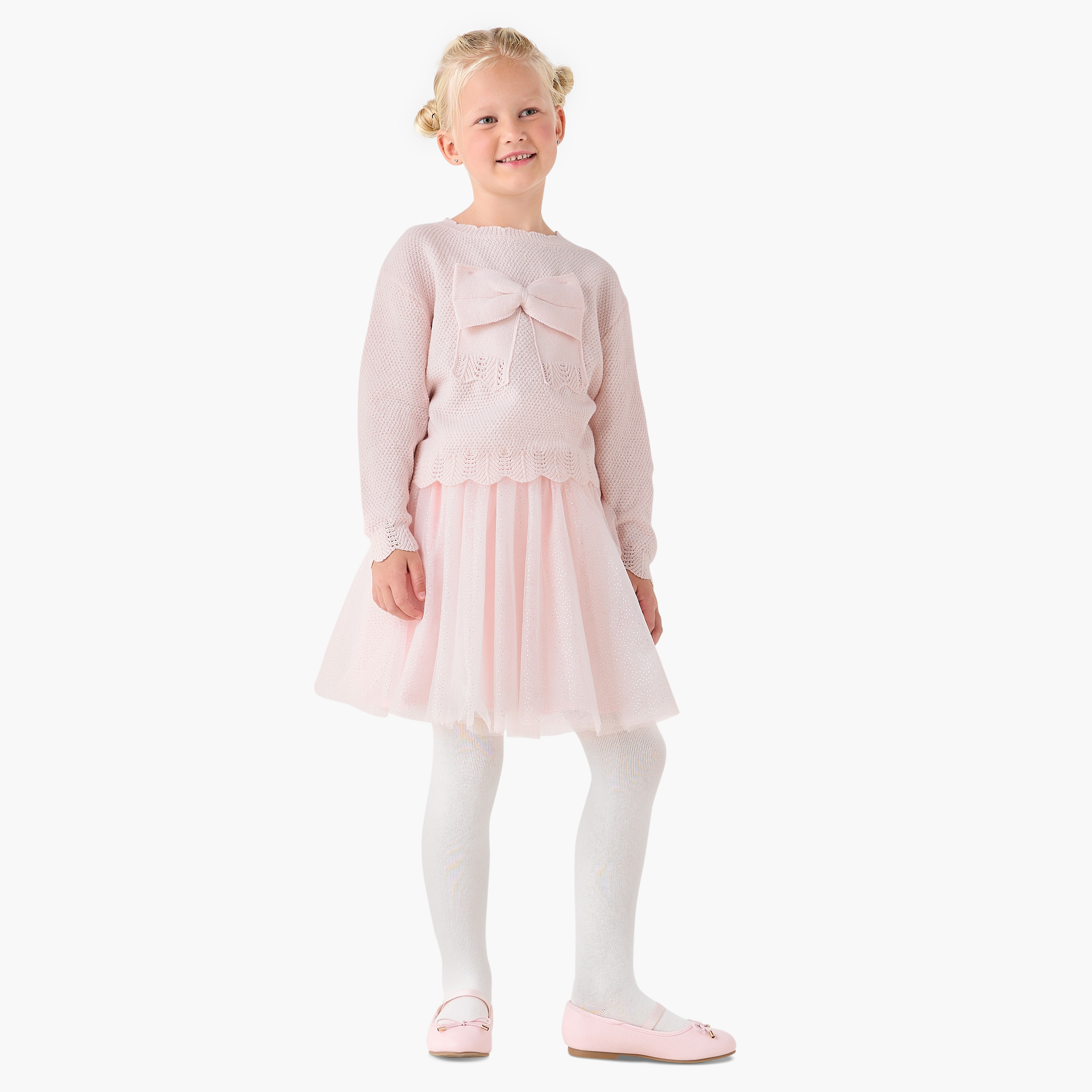 Juniors Girls Top and Skirt Set with Bow Detail - Polyester Blend - Long Sleeves - Crew Neck-baby-girls-clothing-setsandcoords-image-1