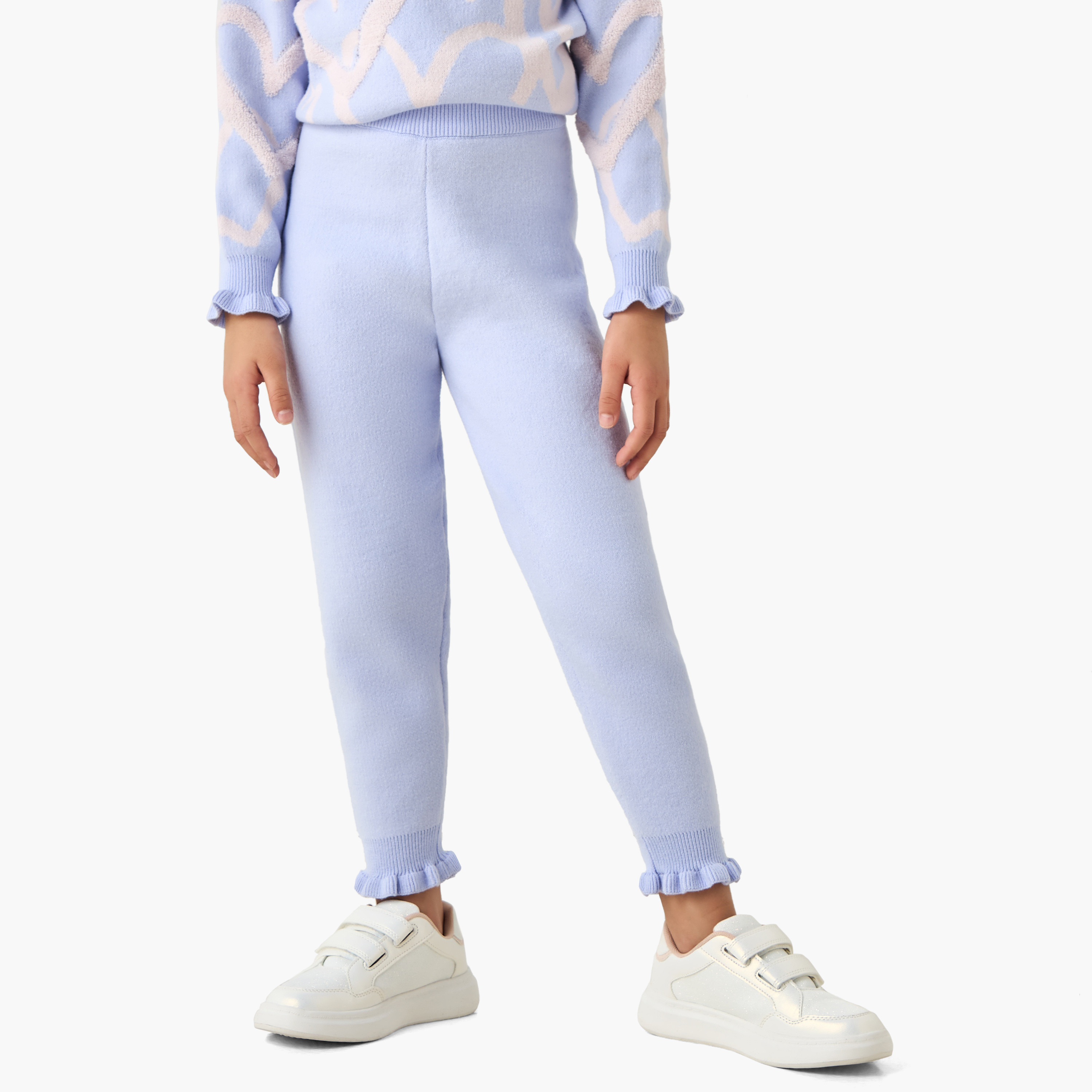 Juniors 2-Piece Girls Set - Polyester - Round Neck Pullover, Joggers - Heart Print-girls-clothing-winterwear-setsandcoords-image-3