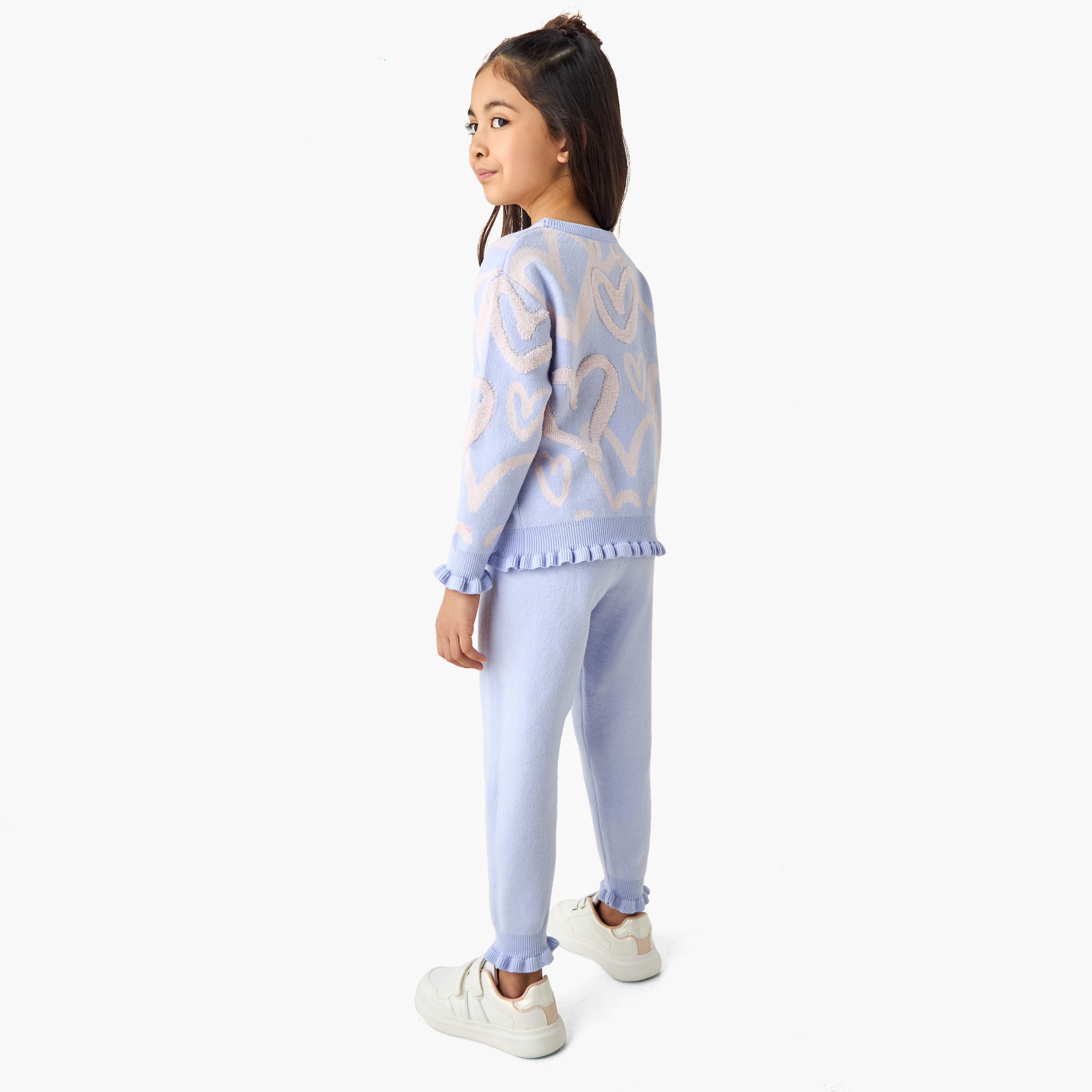Juniors 2-Piece Girls Set - Polyester - Round Neck Pullover, Joggers - Heart Print-girls-clothing-winterwear-setsandcoords-image-4