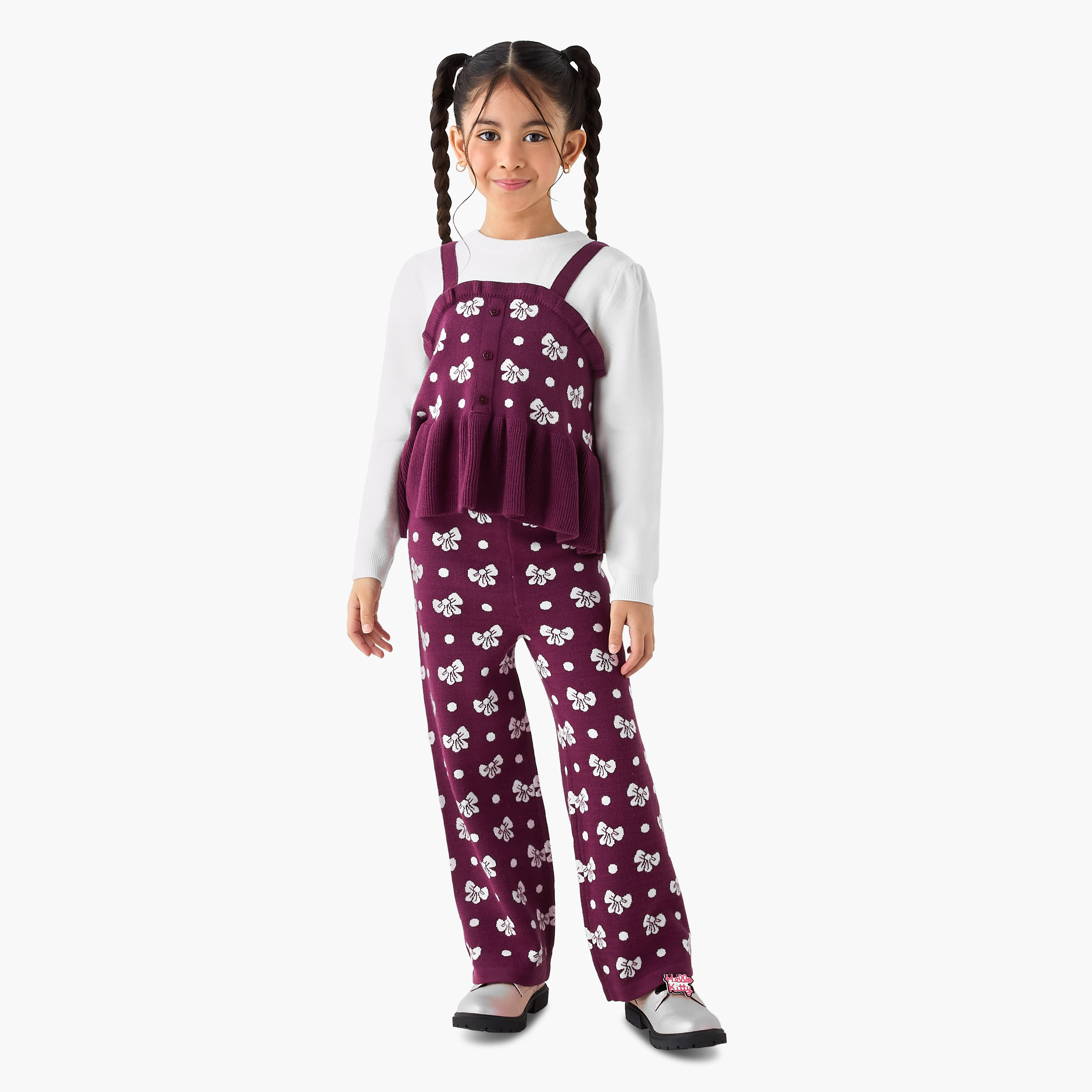 Juniors Textured Peplum Top and Pants Set-girls-clothing-winterwear-setsandcoords-image-1