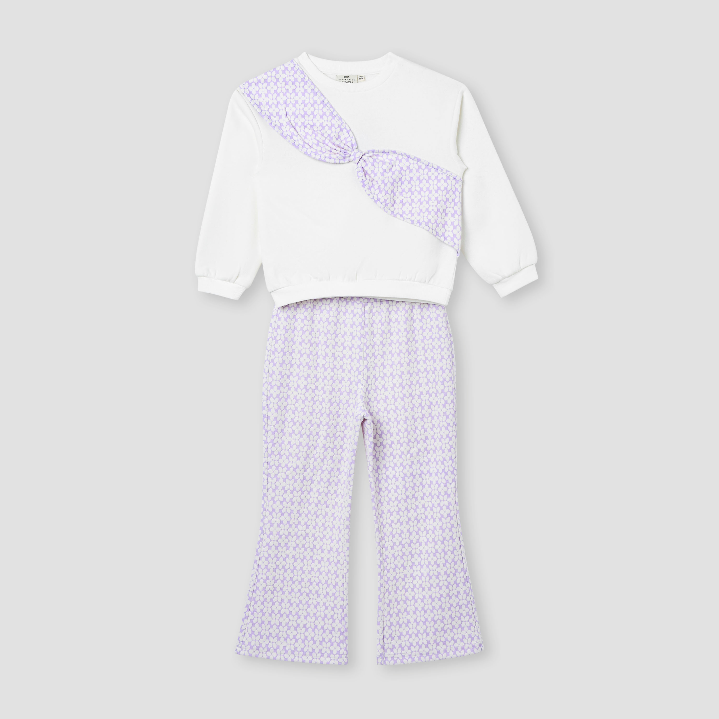 Juniors Bow Applique Sweatshirt and Wide Leg Pants Set-girls-clothing-winterwear-setsandcoords-image-1
