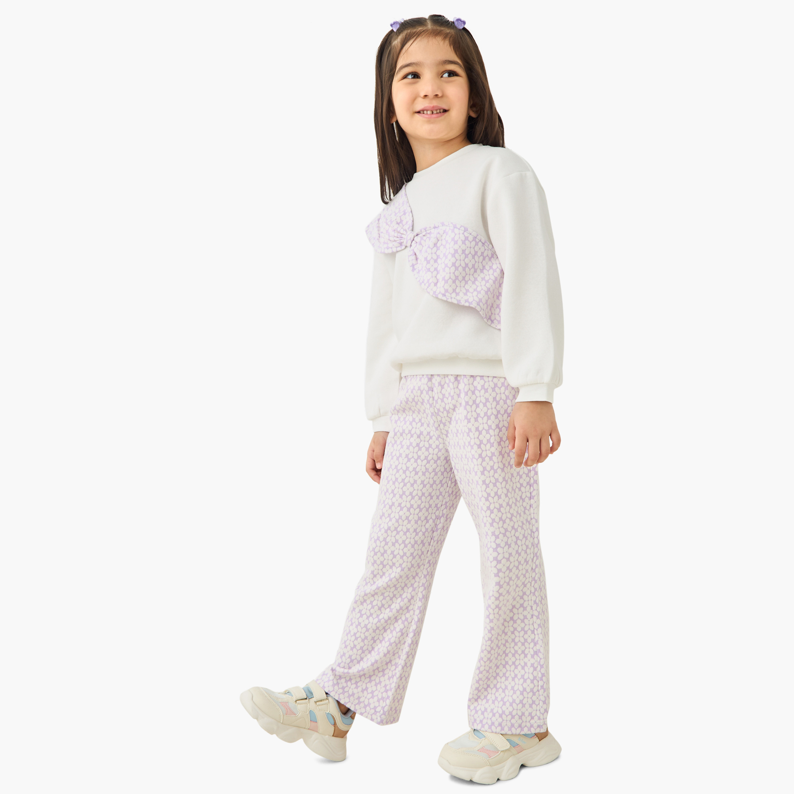 Juniors Printed Bow Detail Top and Pants Set-girls-clothing-winterwear-setsandcoords-image-1