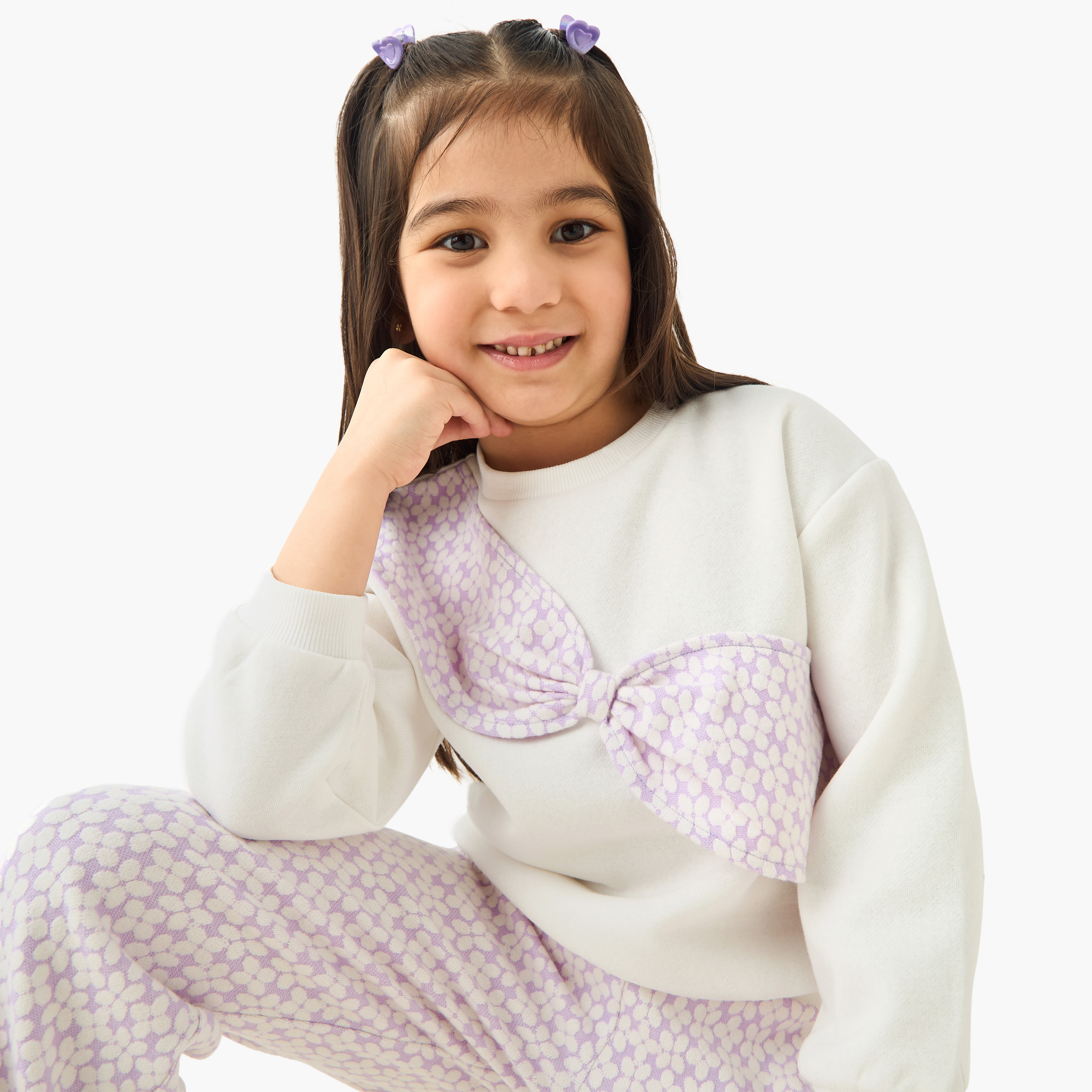 Juniors Printed Bow Detail Top and Pants Set-girls-clothing-winterwear-setsandcoords-image-2