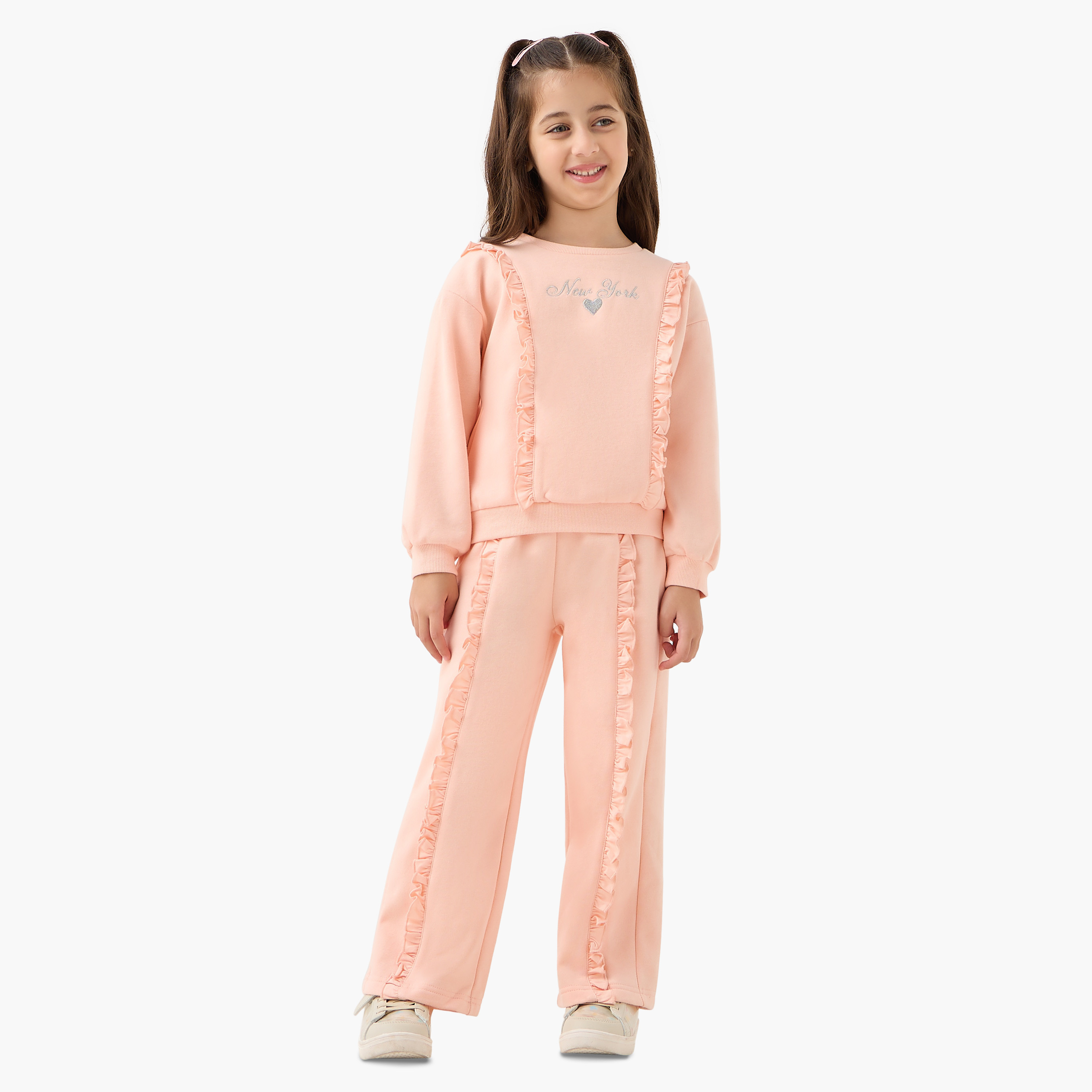 Juniors Ruffled Sweatshirt and Pants Set-girls-clothing-winterwear-setsandcoords-image-1