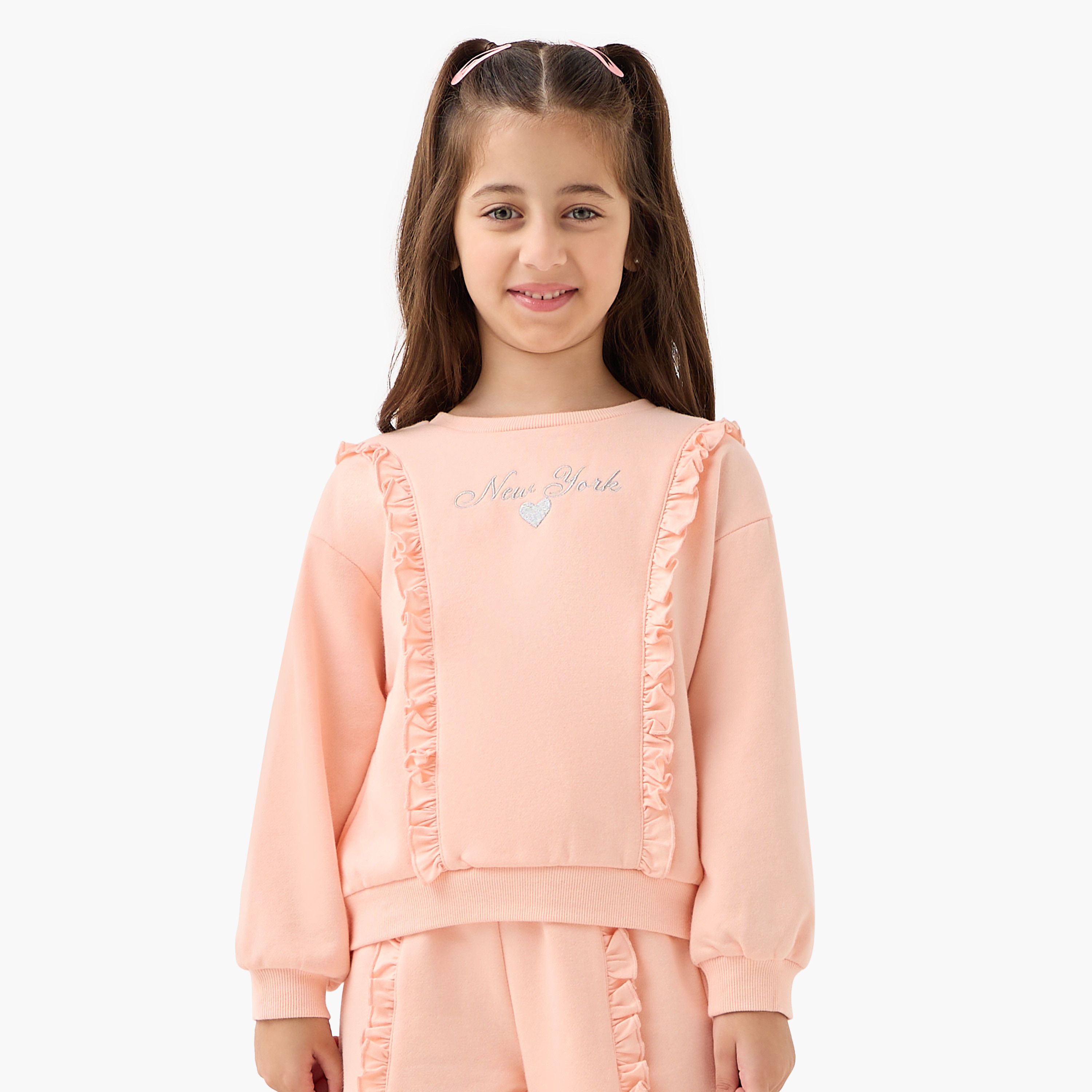 Juniors Ruffled Sweatshirt and Pants Set-girls-clothing-winterwear-setsandcoords-image-2