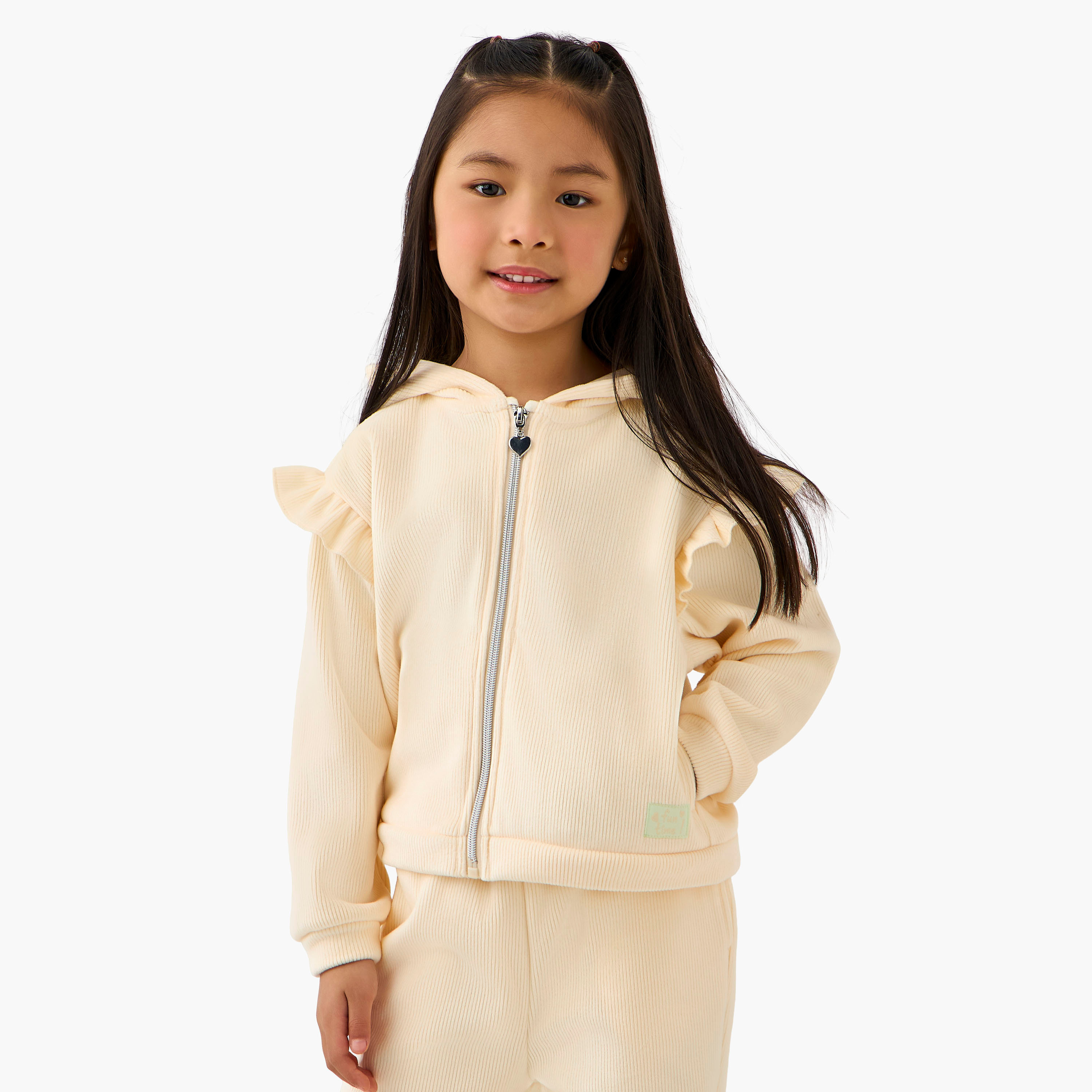 Juniors Hooded Long Sleeves Sweatshirt and Pants Set with Ruffle Detail-baby-girls-clothing-setsandcoords-image-2