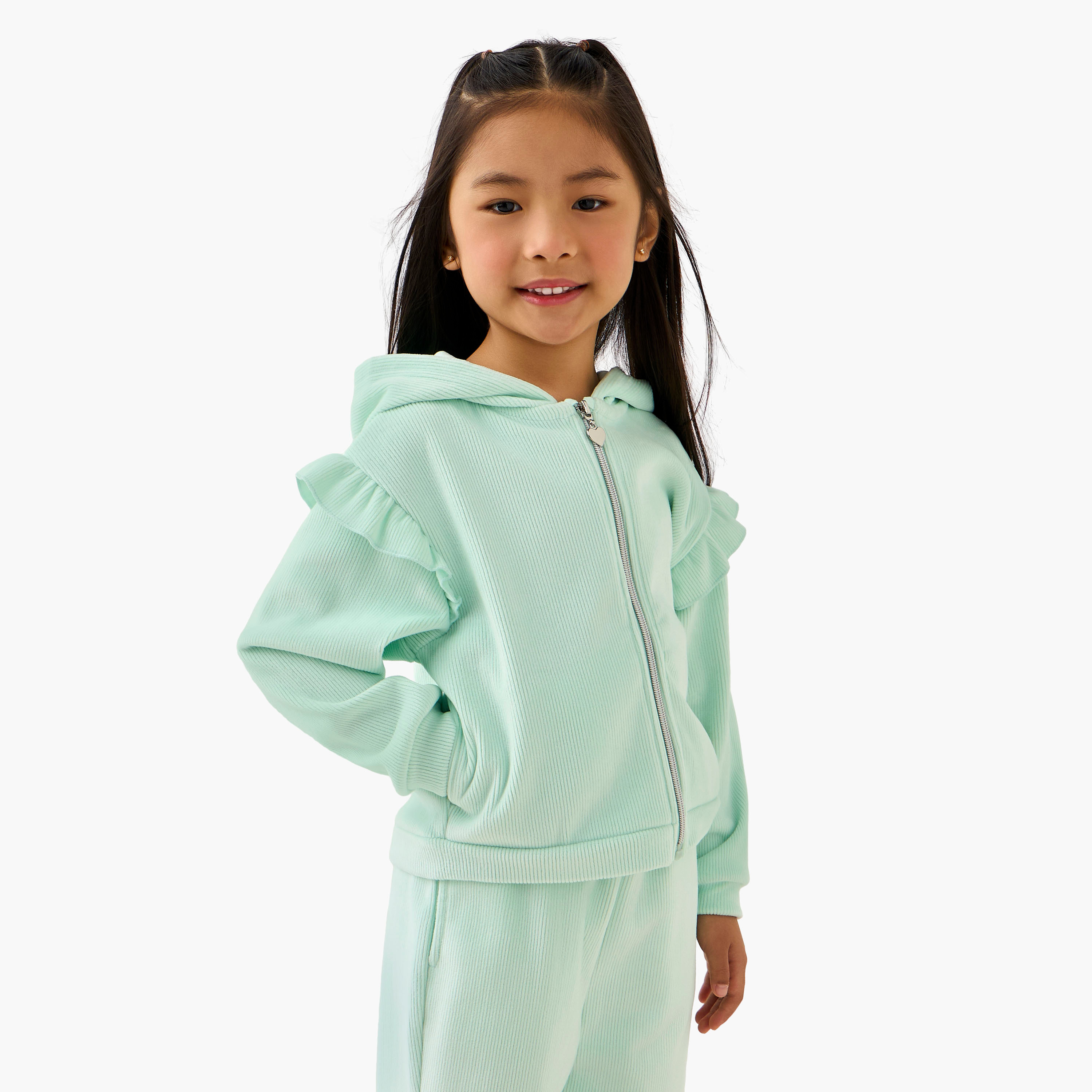 Juniors Hooded Long Sleeves Sweatshirt and Pants Set with Ruffle Detail-baby-girls-clothing-setsandcoords-image-2