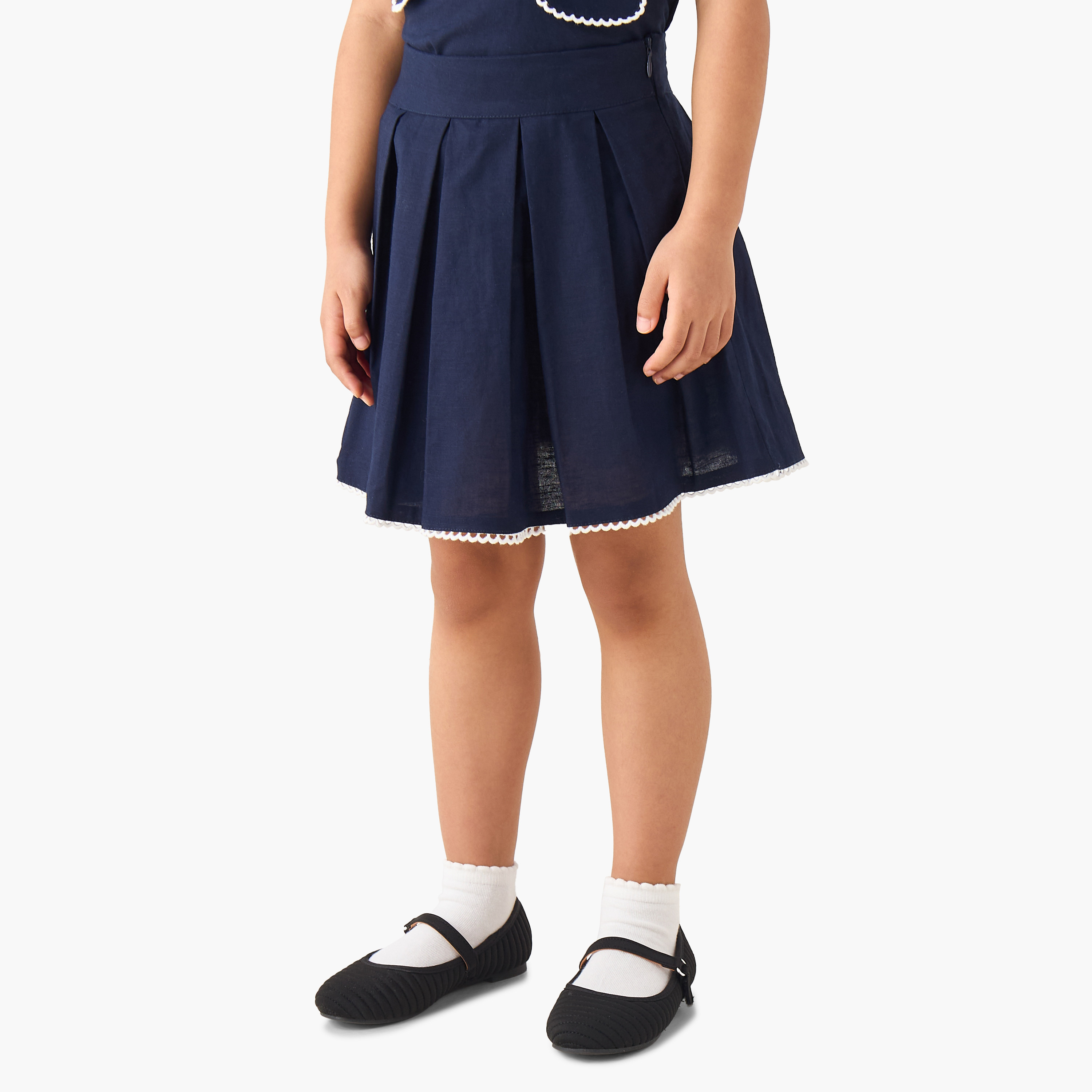 Juniors Peter Pan Collar Short Sleeve Top and Skirt Set with Button Closure-girls-clothing-setsandcoords-image-3