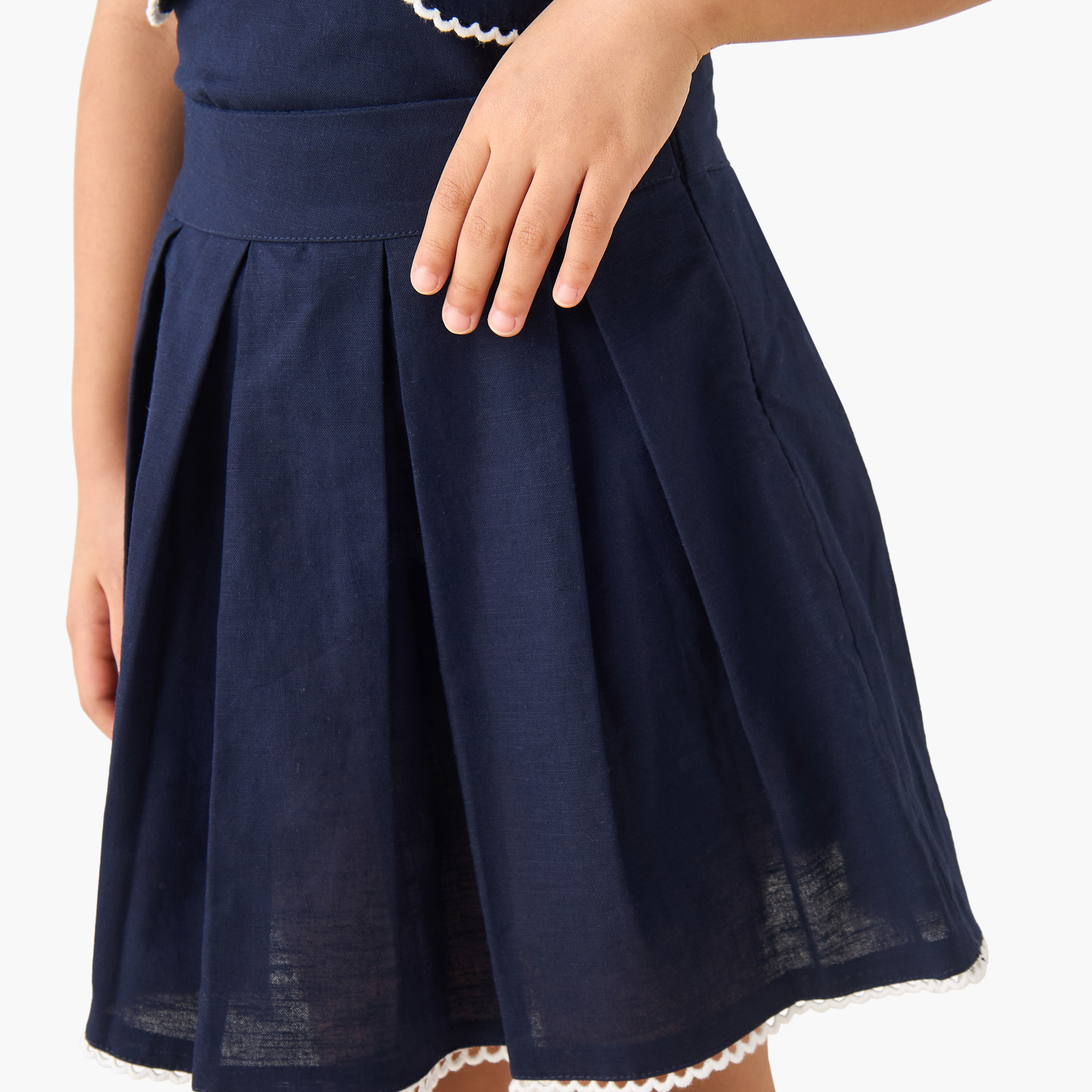 Juniors Peter Pan Collar Short Sleeve Top and Skirt Set with Button Closure-girls-clothing-setsandcoords-image-6