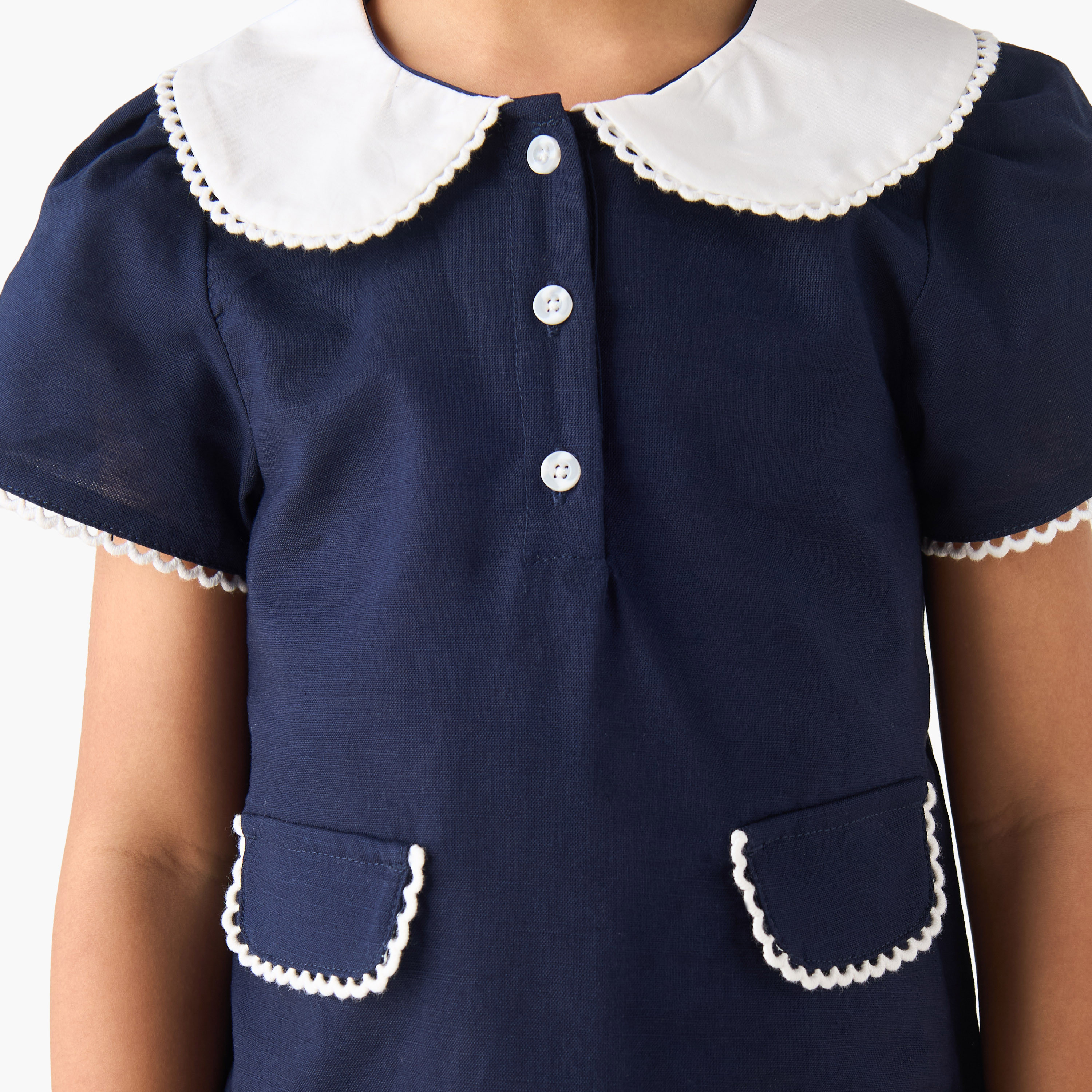 Juniors Peter Pan Collar Short Sleeve Top and Skirt Set with Button Closure-girls-clothing-setsandcoords-image-7