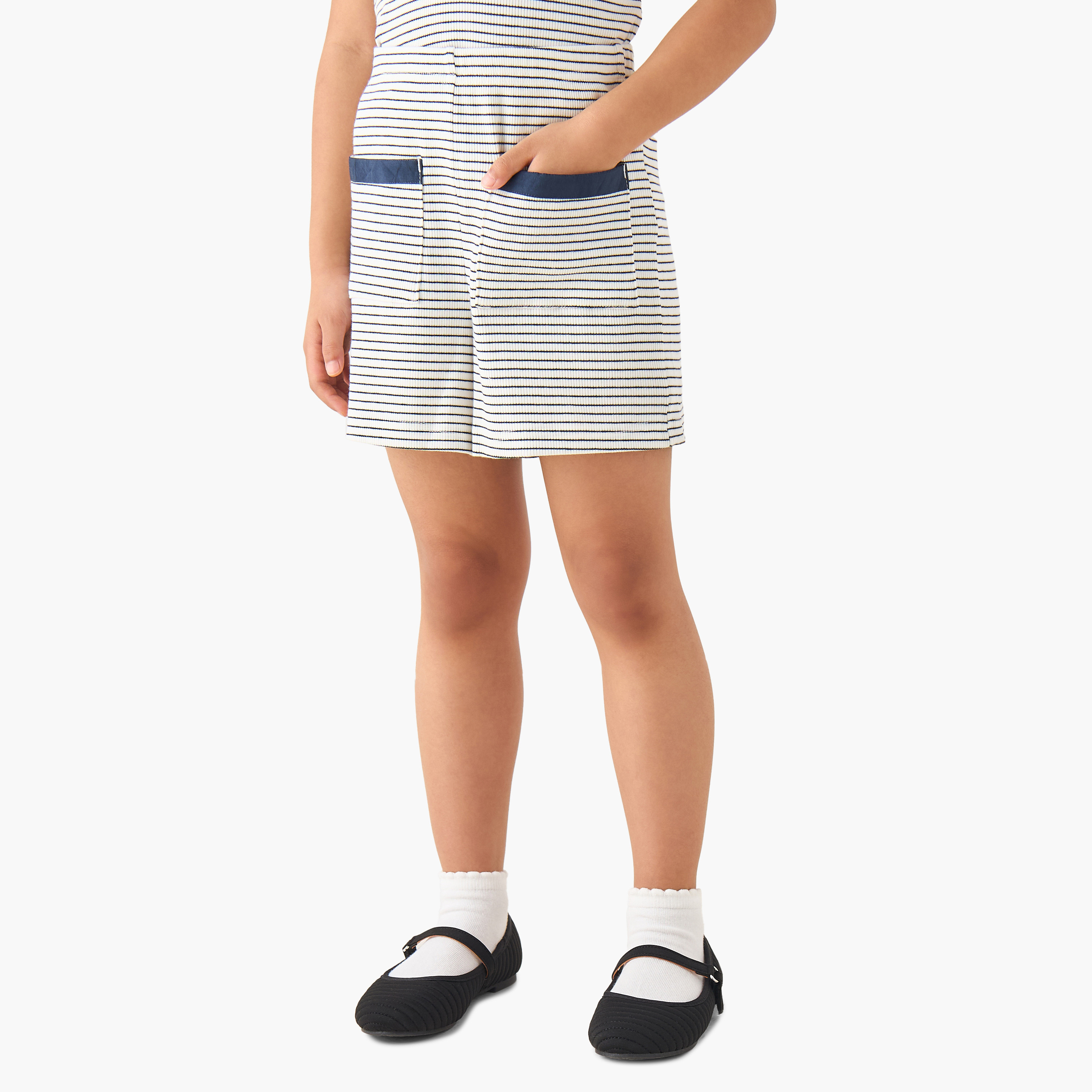 Juniors Sailor Collar Short Sleeve Top and Shorts Set with Pockets-baby-girls-clothing-setsandcoords-image-3