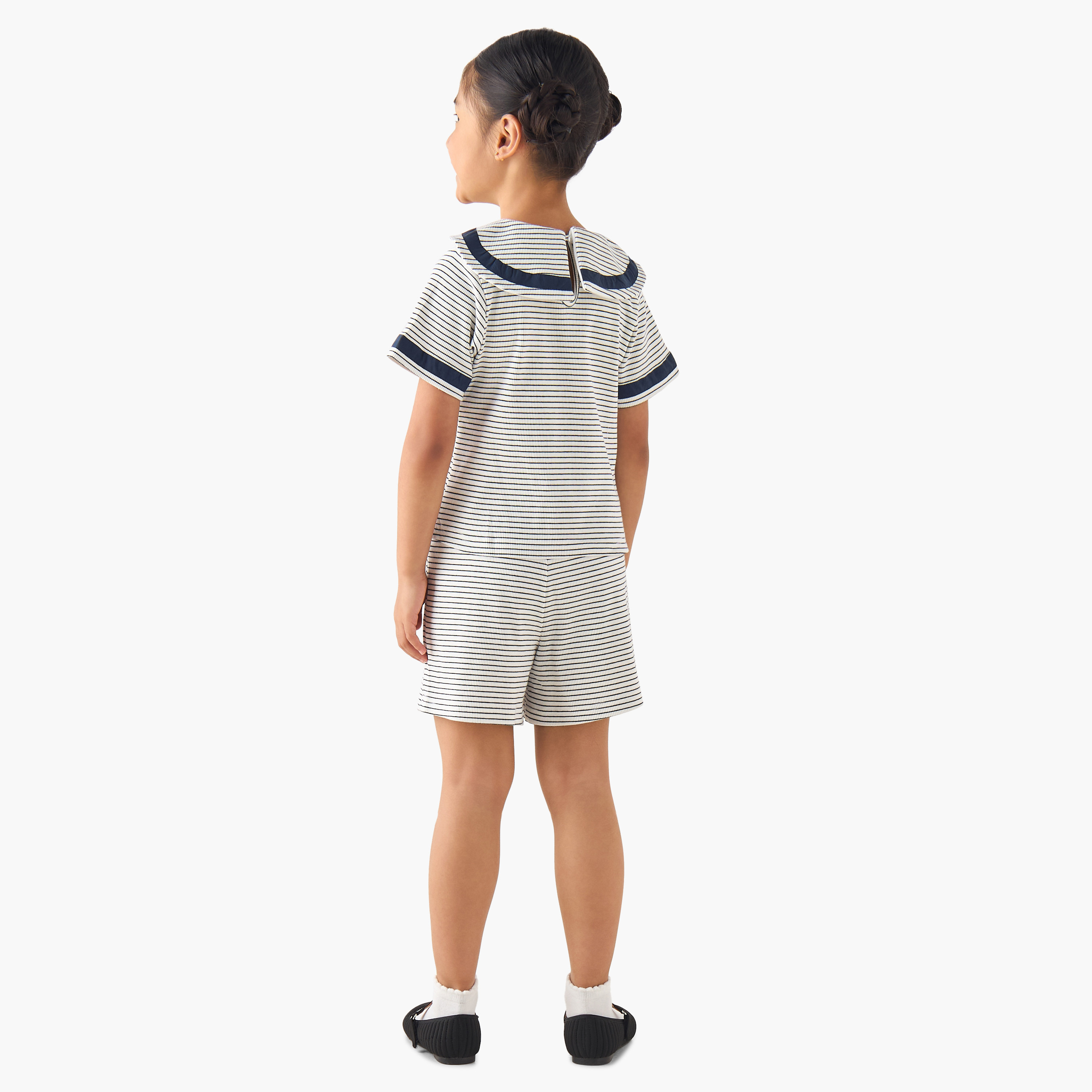 Juniors Sailor Collar Short Sleeve Top and Shorts Set with Pockets-baby-girls-clothing-setsandcoords-image-4