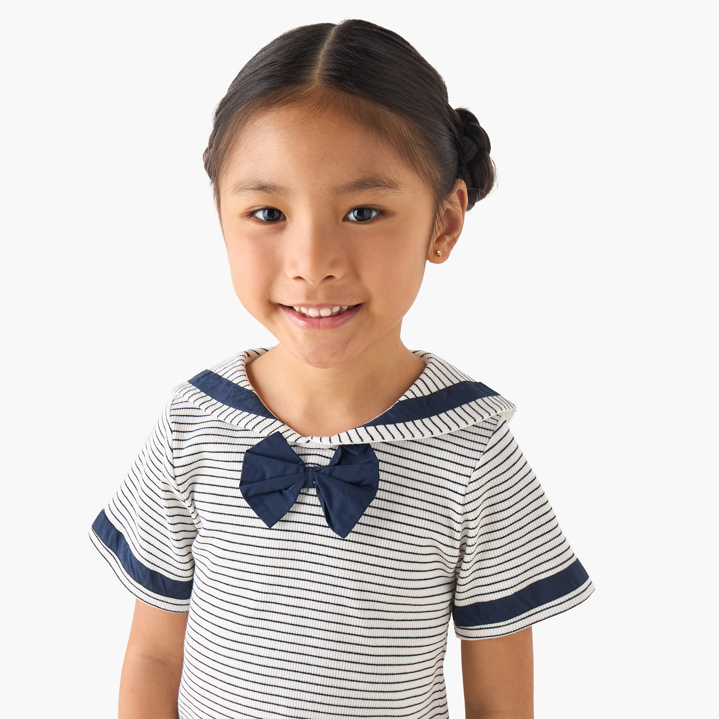 Juniors Sailor Collar Short Sleeve Top and Shorts Set with Pockets-baby-girls-clothing-setsandcoords-image-5