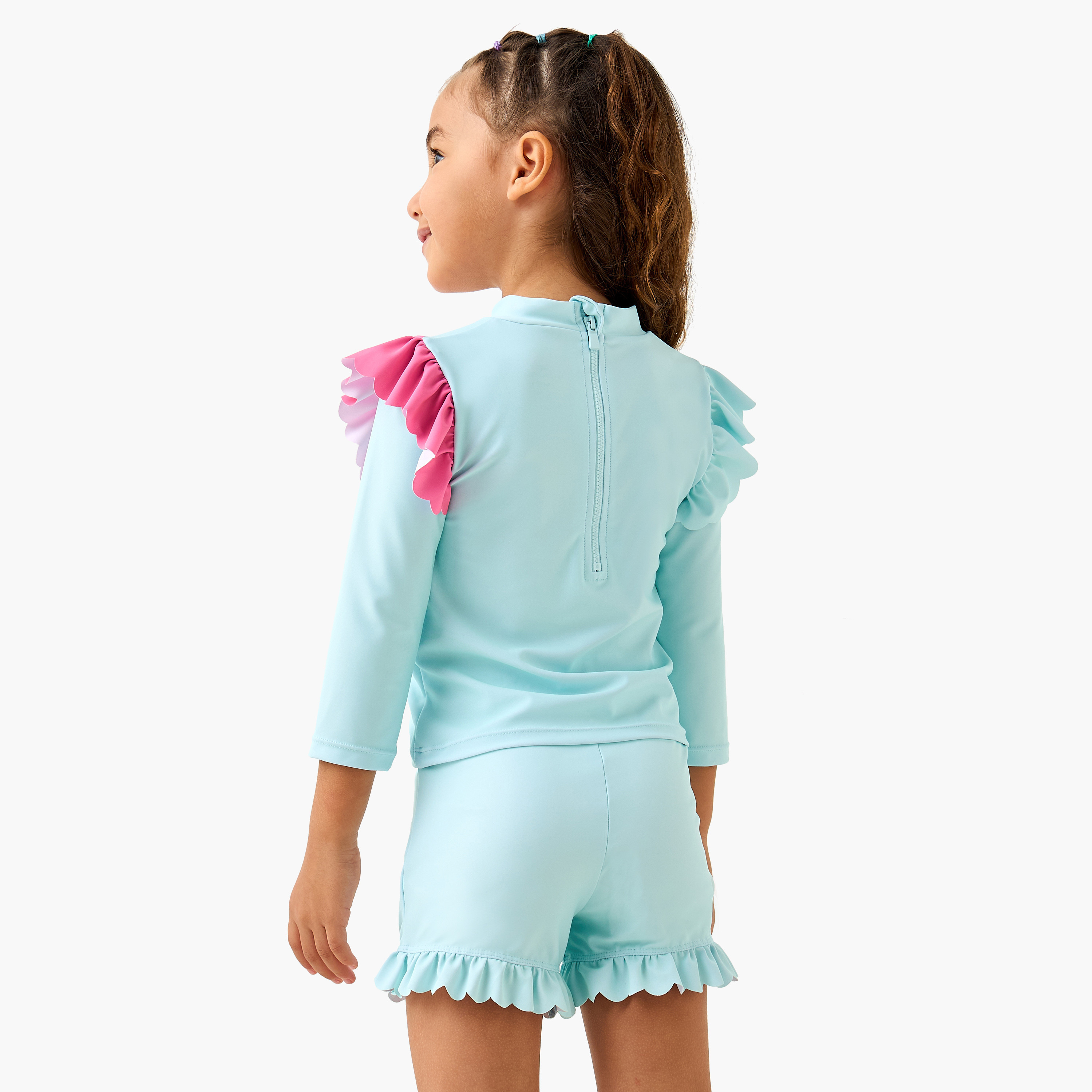 Juniors Butterfly Print Swim T-shirt and Shorts Set-baby-girls-clothing-swimwear-image-4