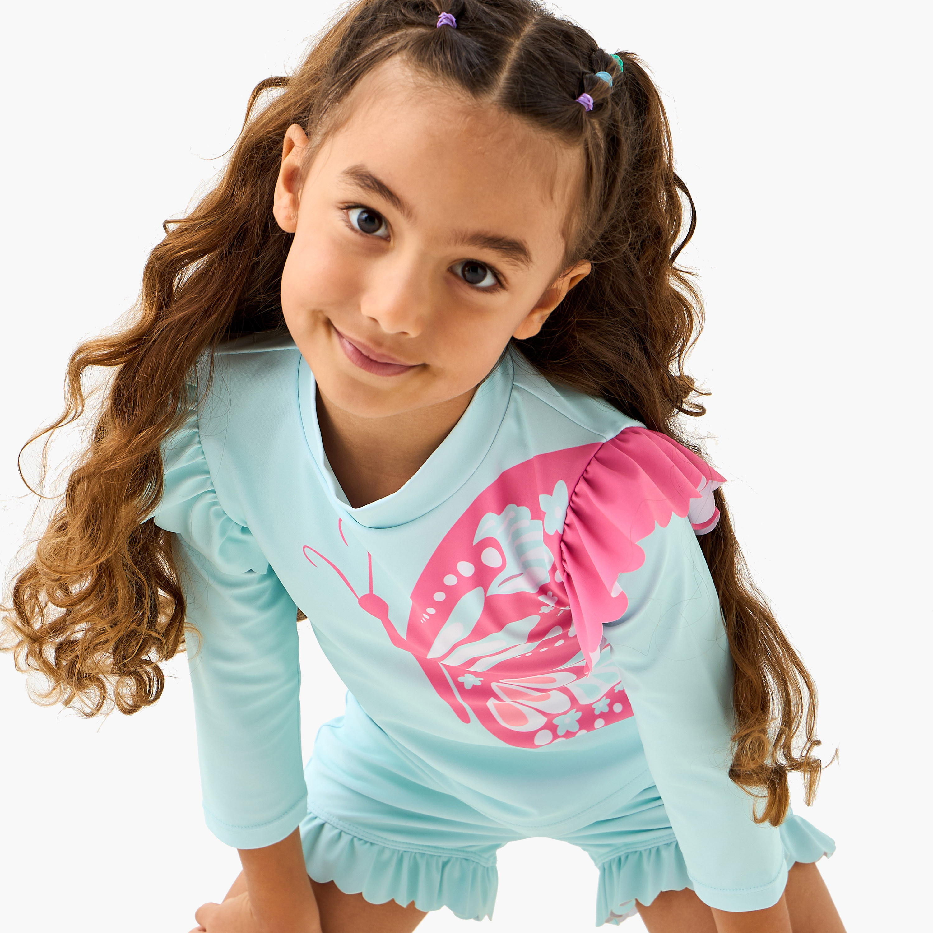 Juniors Butterfly Print Swim T-shirt and Shorts Set-baby-girls-clothing-swimwear-image-5