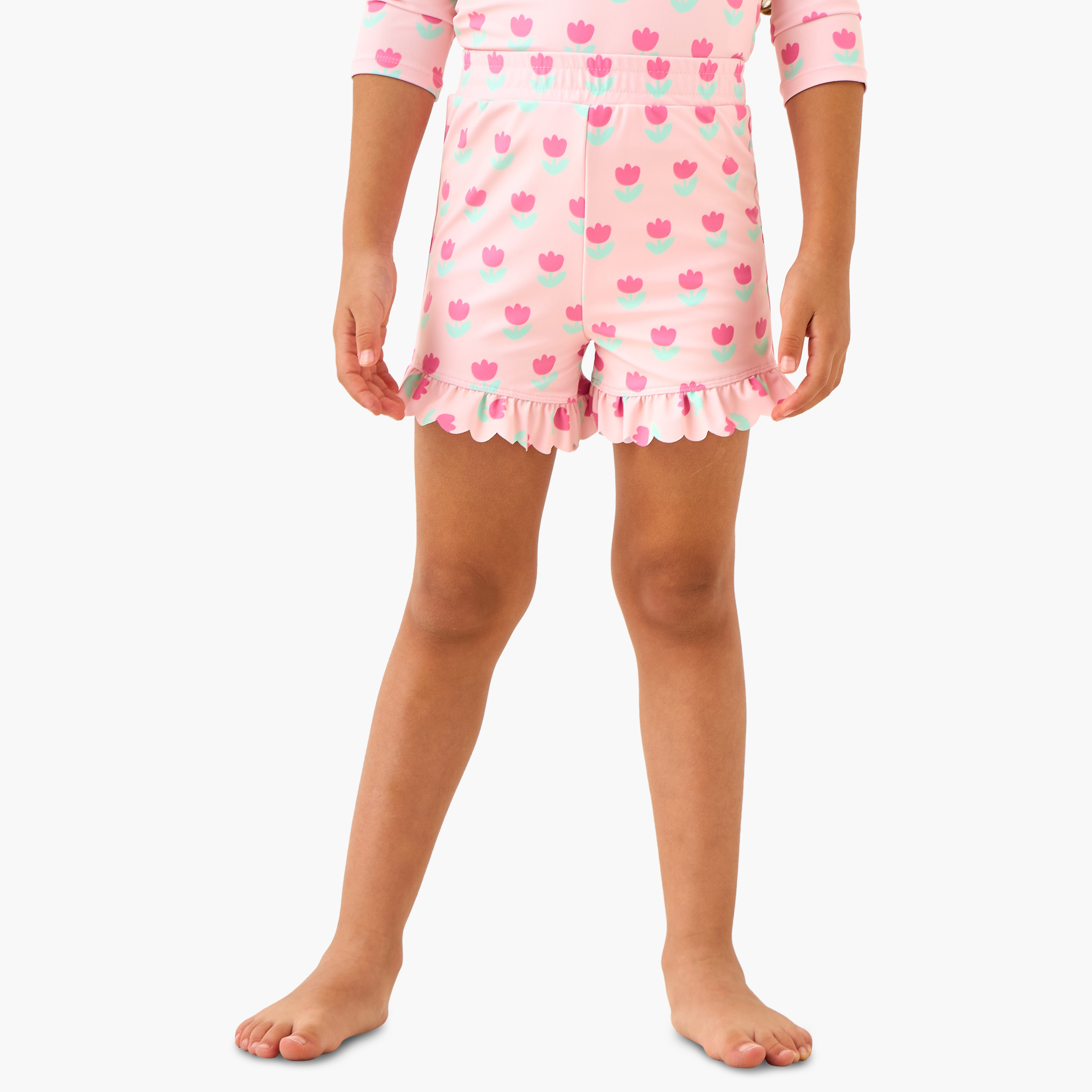Juniors Floral Print Swim T-shirt and Shorts Set-girls-clothing-swimwear-image-3