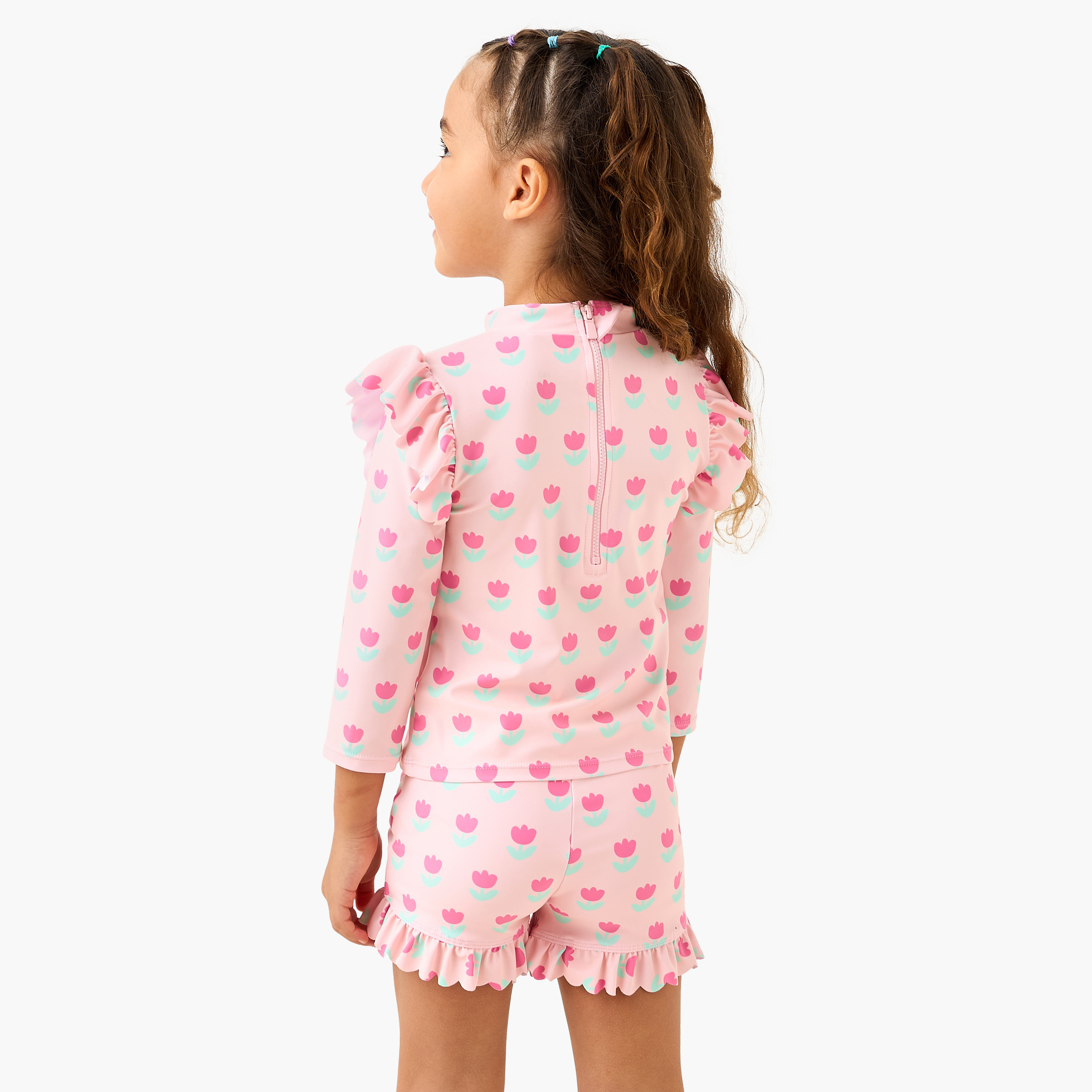 Juniors Floral Print Swim T-shirt and Shorts Set-girls-clothing-swimwear-image-4