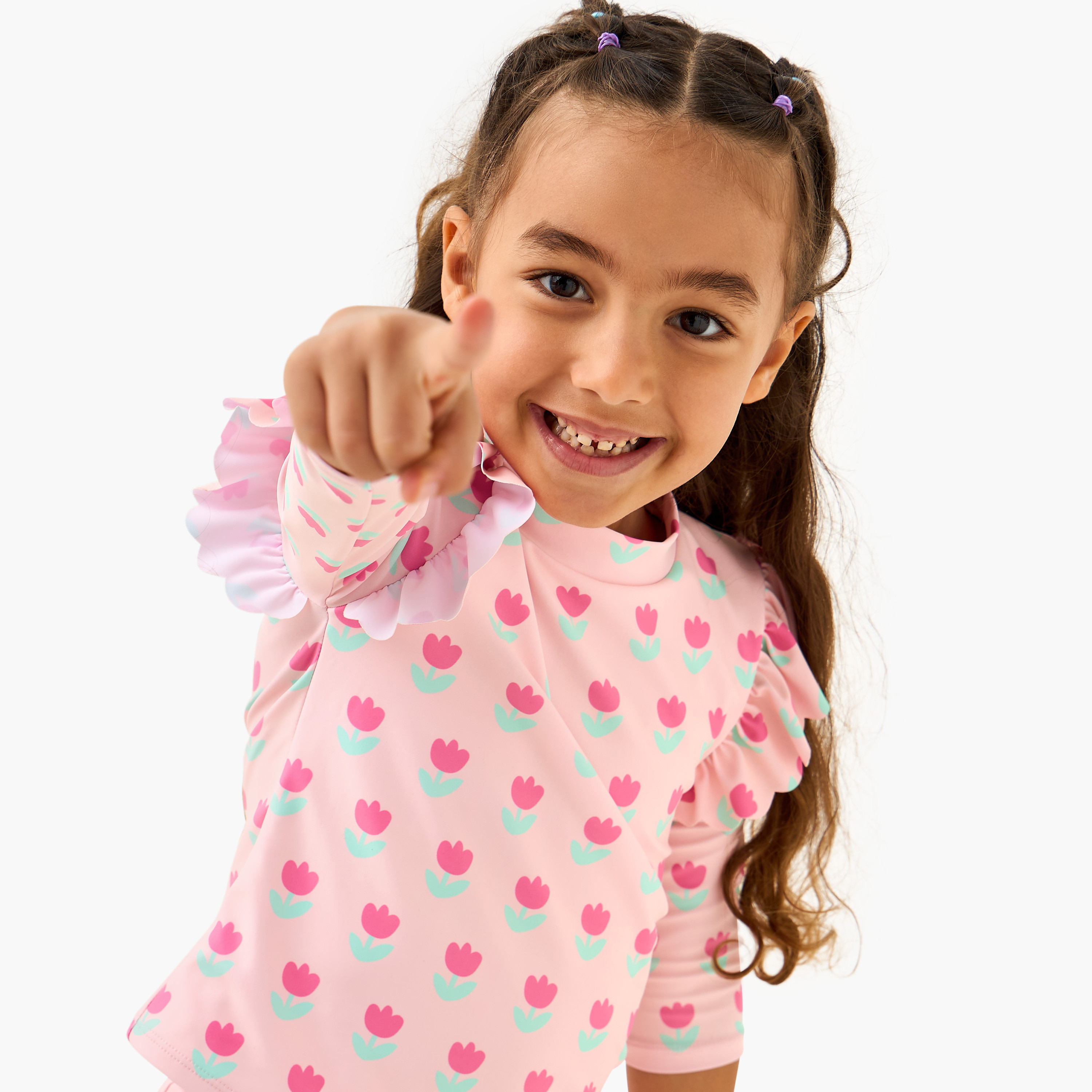 Juniors Floral Print Swim T-shirt and Shorts Set-girls-clothing-swimwear-image-5