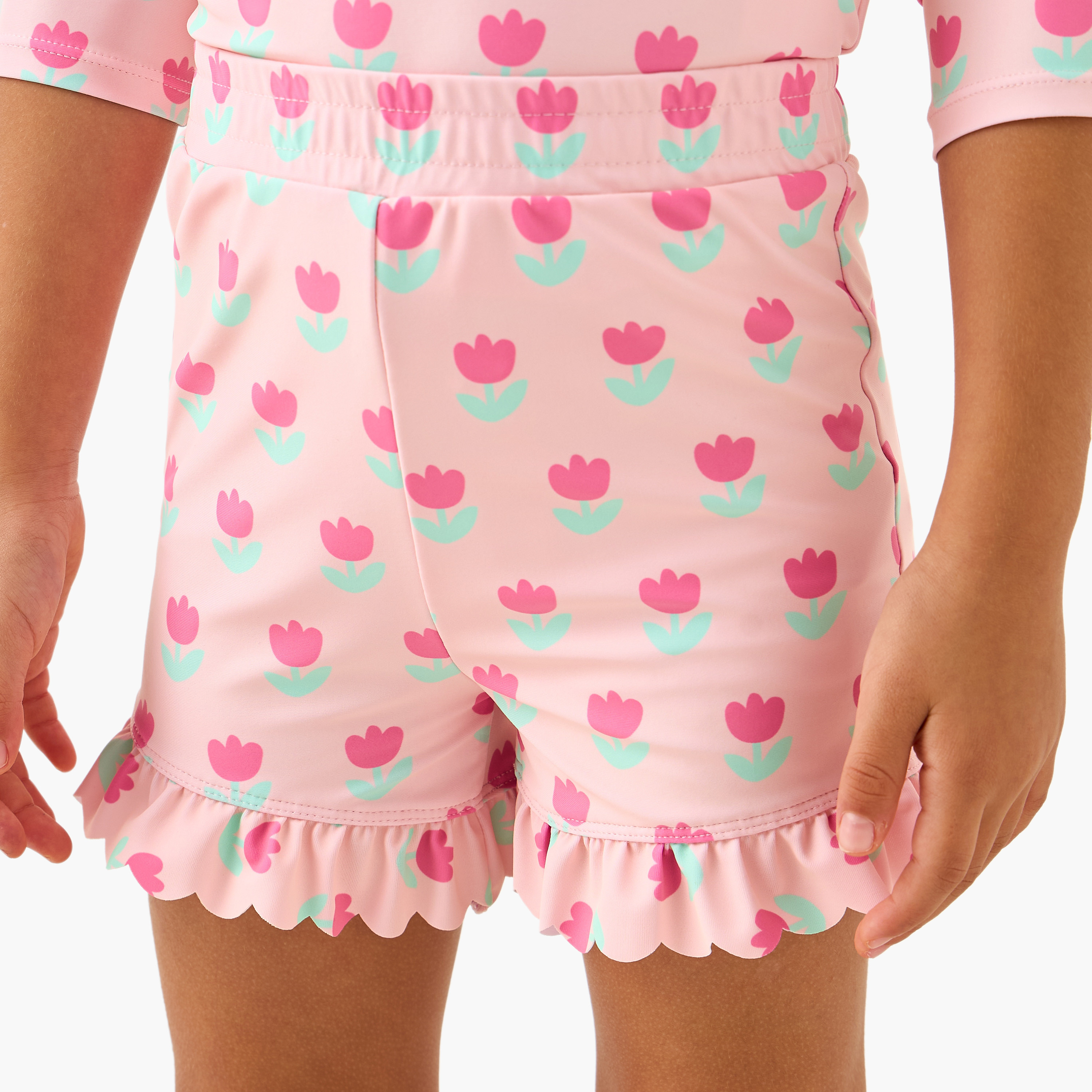 Juniors Floral Print Swim T-shirt and Shorts Set-girls-clothing-swimwear-image-6