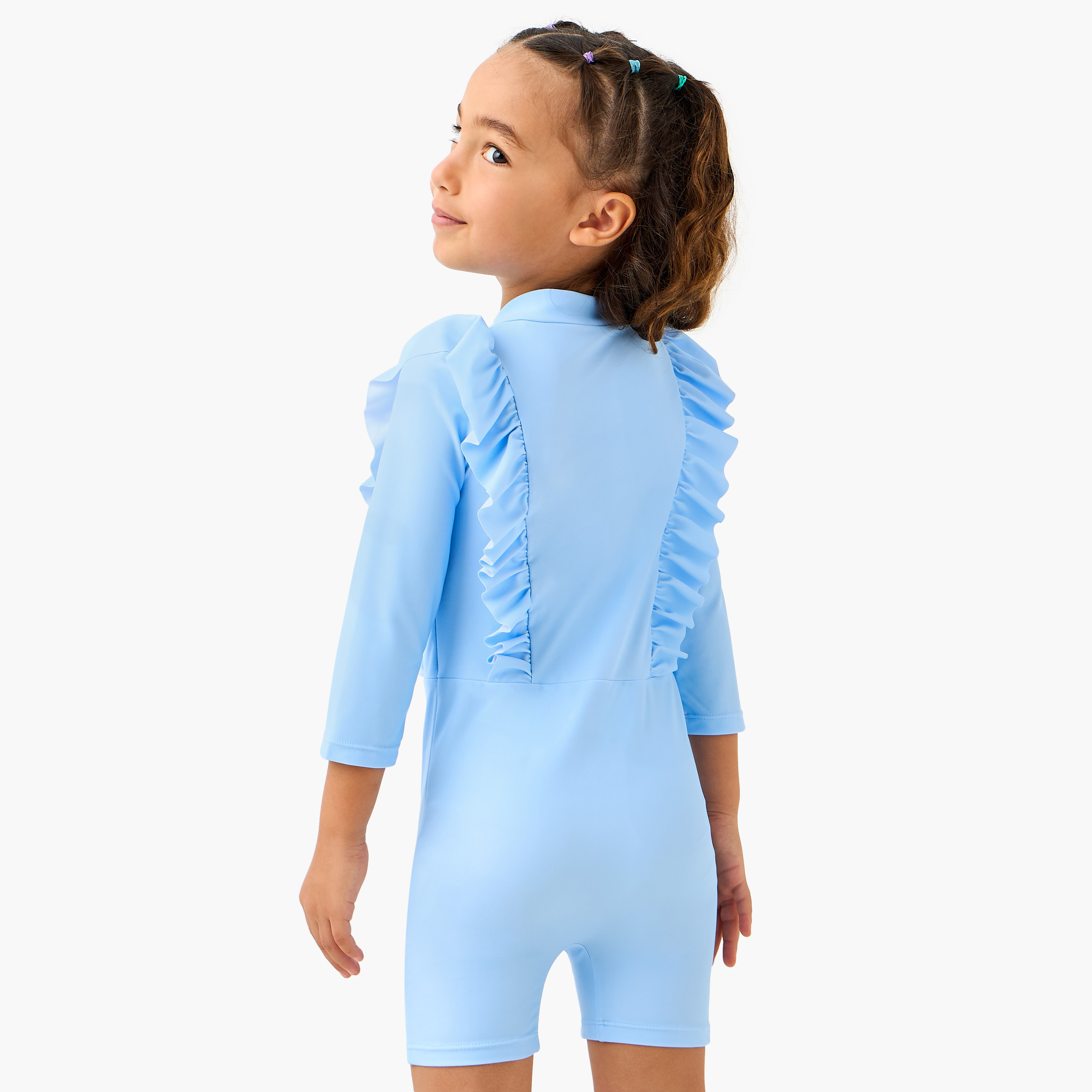 Juniors Floral Accent Swimsuit with 3/4 Sleeves-girls-clothing-sportswear-swimwear-image-3