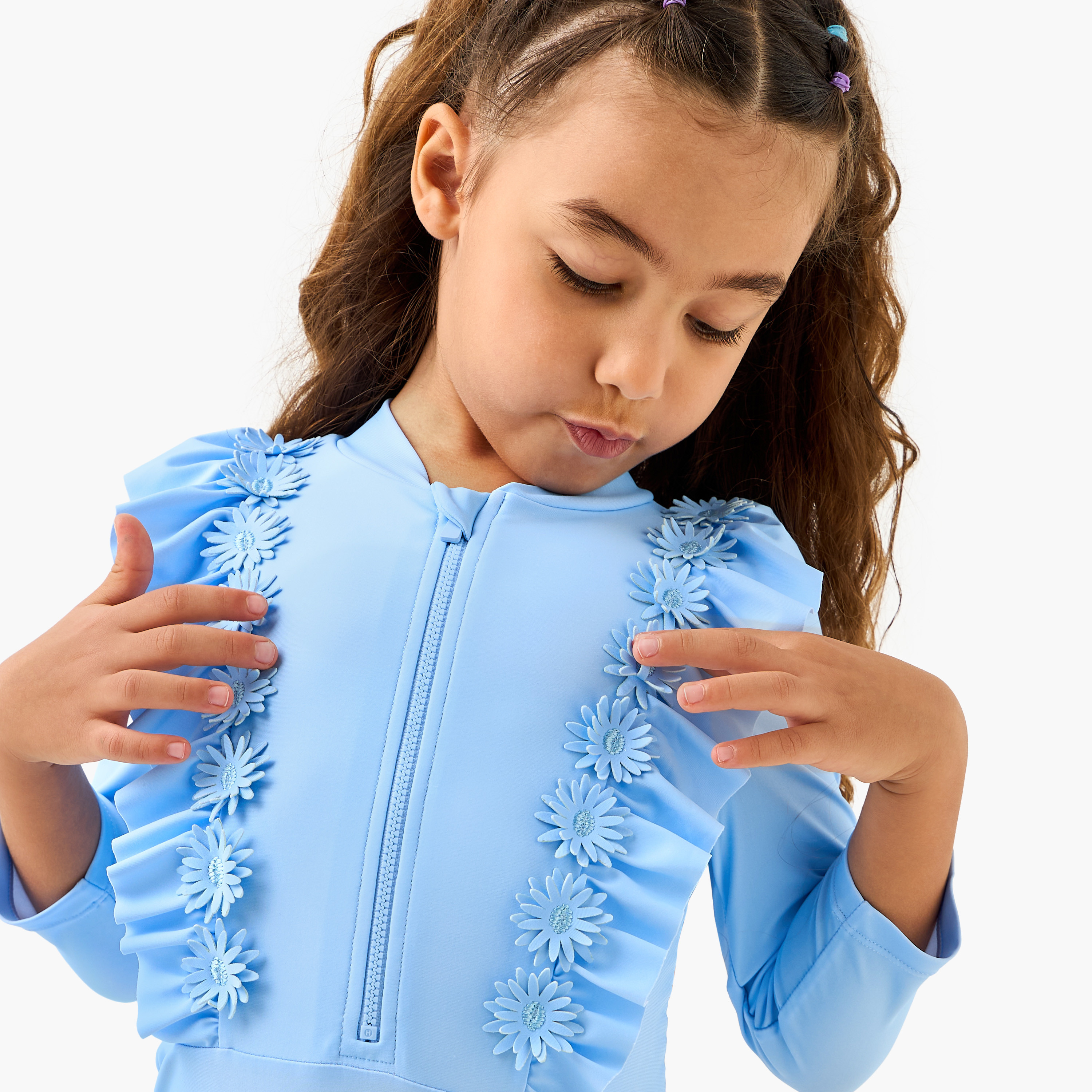 Juniors Floral Accent Swimsuit with 3/4 Sleeves-girls-clothing-sportswear-swimwear-image-4