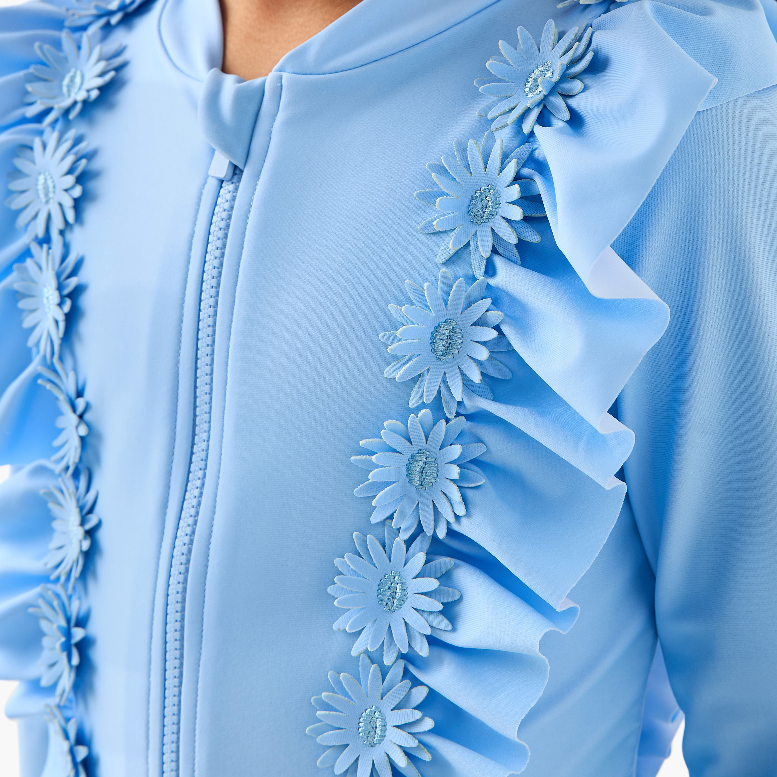 Juniors Floral Accent Swimsuit with 3/4 Sleeves-girls-clothing-sportswear-swimwear-image-5