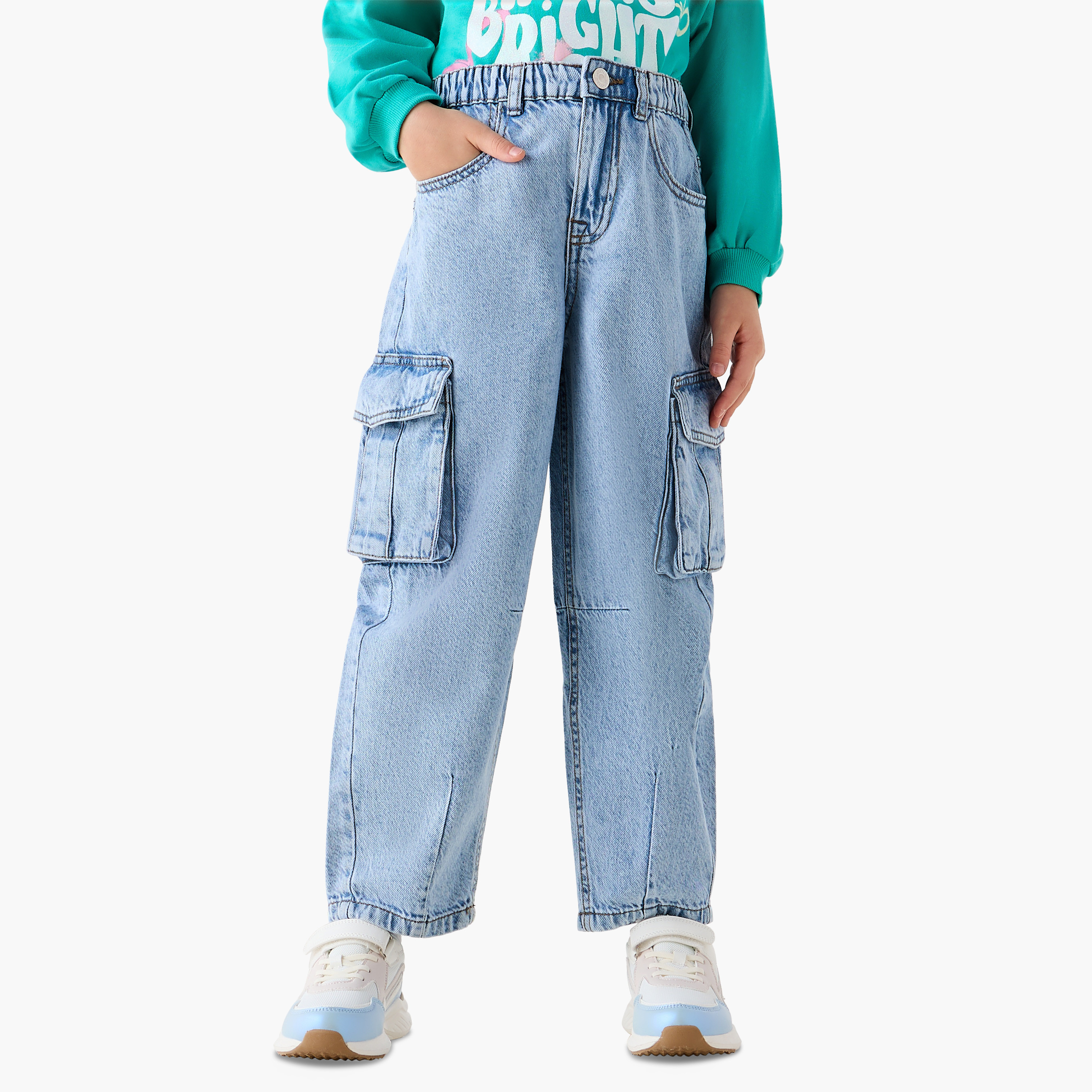 Juniors Girls Jeans with Pockets - Cotton - Elasticated - Relaxed-girls-clothing-bottoms-jeansandjeggings-image-1