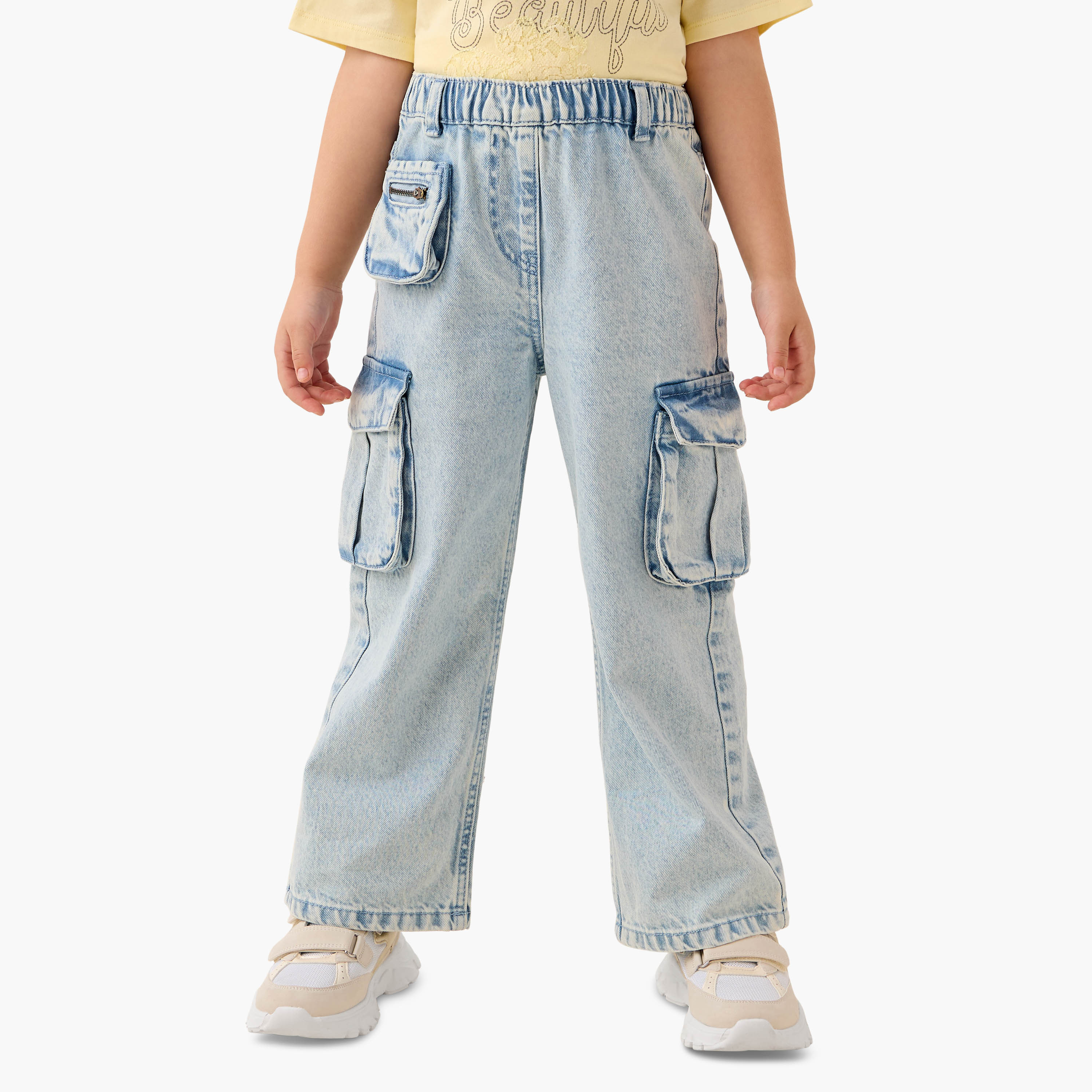 Juniors Solid Jeans with Pockets and Elasticated Waistband-baby-girls-clothing-bottoms-jeans-image-1
