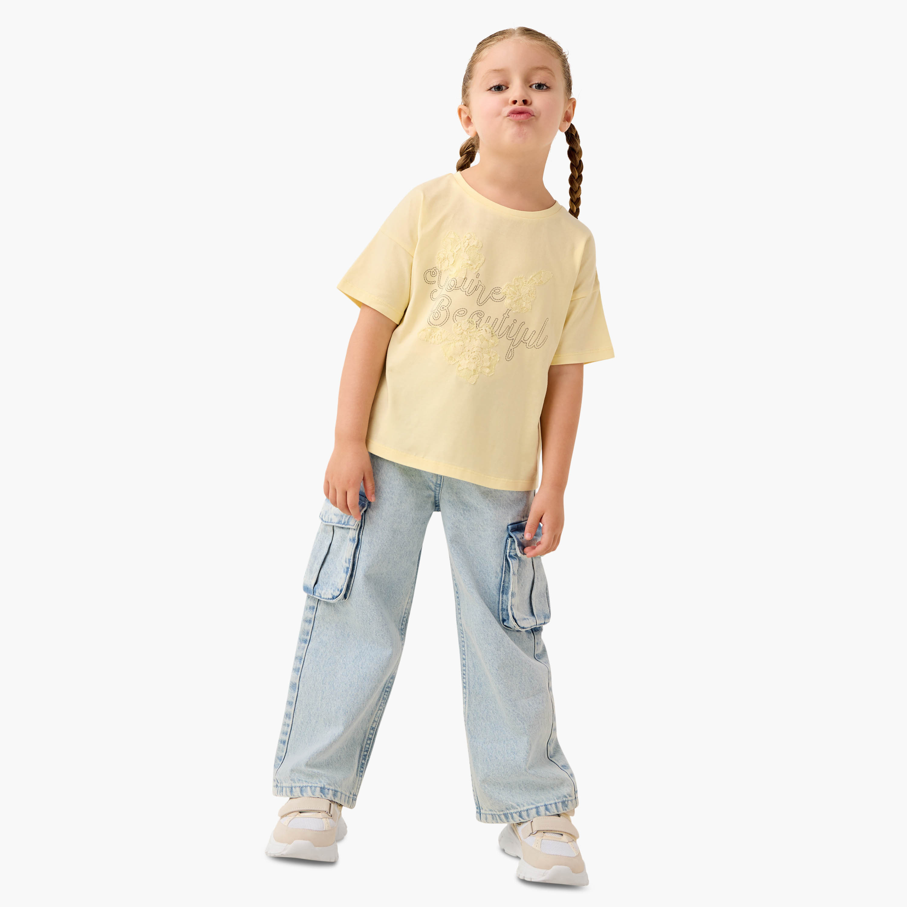 Juniors Solid Jeans with Pockets and Elasticated Waistband-baby-girls-clothing-bottoms-jeans-image-2